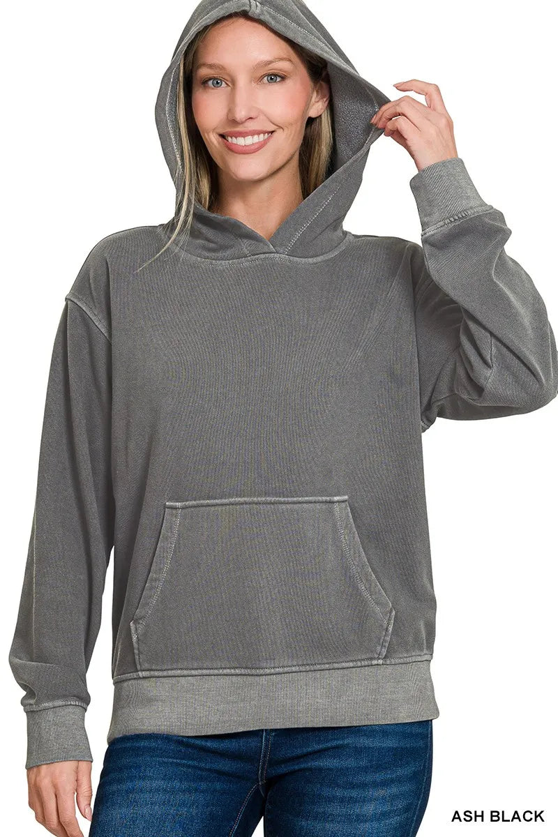 Cozy 80% Cotton Fleece Pigment Dye Hoodie with Kangaroo Pocket - Stylish Casual Wear