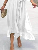 Full Size Flowy Tie Front Midi Dress with Flutter Sleeves Plus Size - Store 42