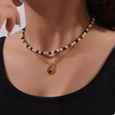 2 Piece Natural Stone and Gold Chain Necklace with Pendant Gold One Size