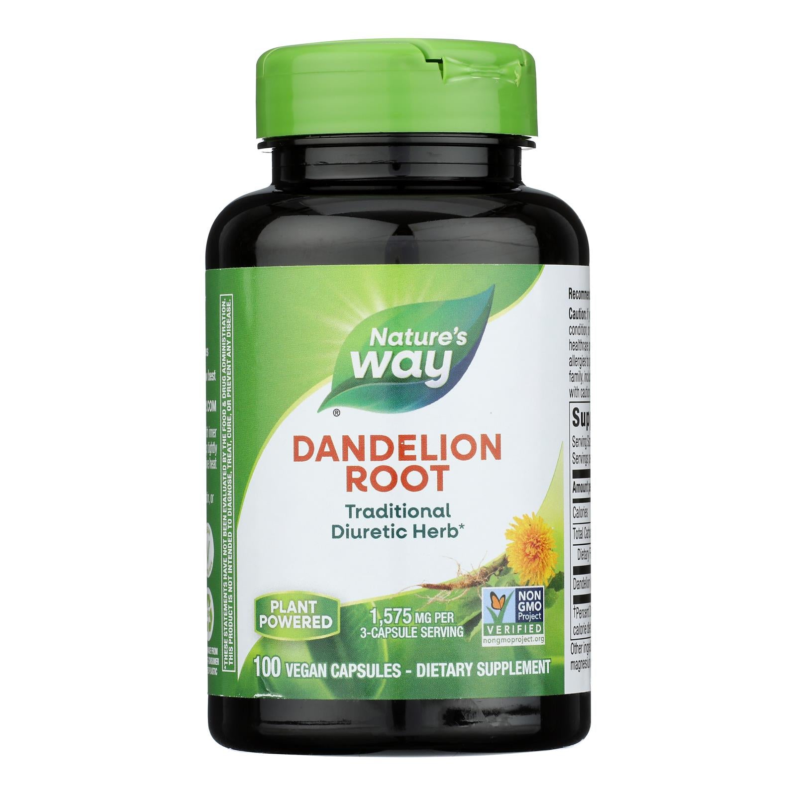 Nature's Way Dandelion Root 525 Mg - 100 Vegetarian Capsules, Gluten-Free Dietary Supplement