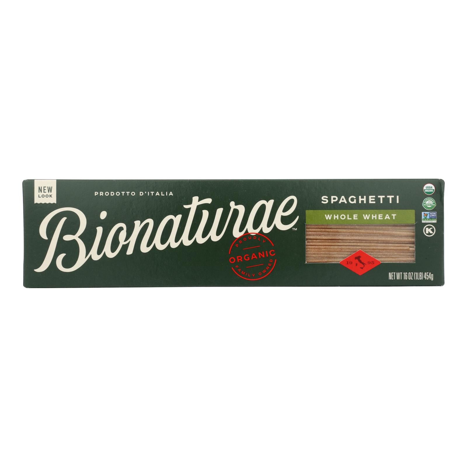 Bionaturae Pasta - Organic - 100 Percent Whole Wheat - Spaghetti - 16 oz - case of 12
