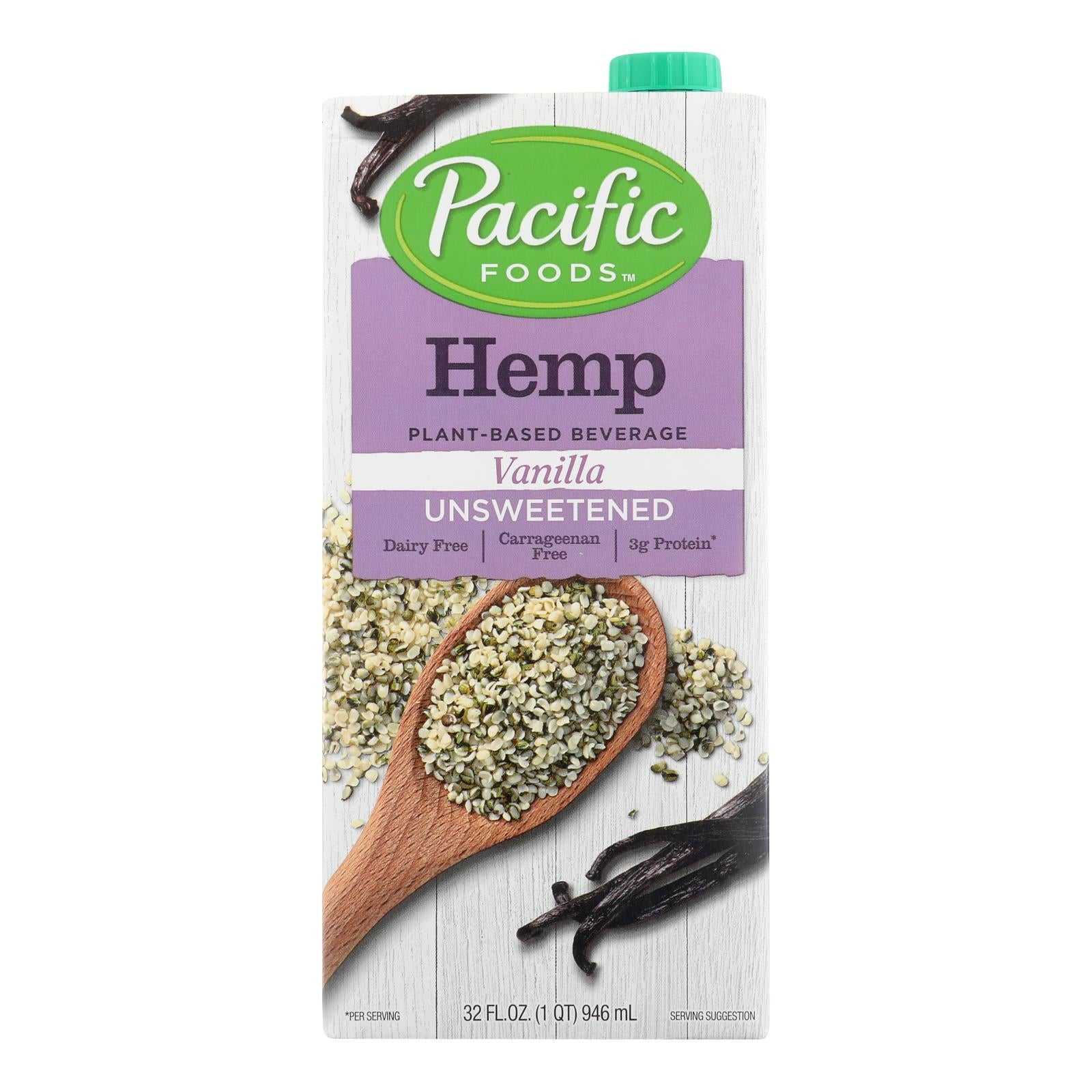 Pacific Natural Foods Hemp Vanilla - Unsweetened - Case of 12 - 32 Fl oz.
