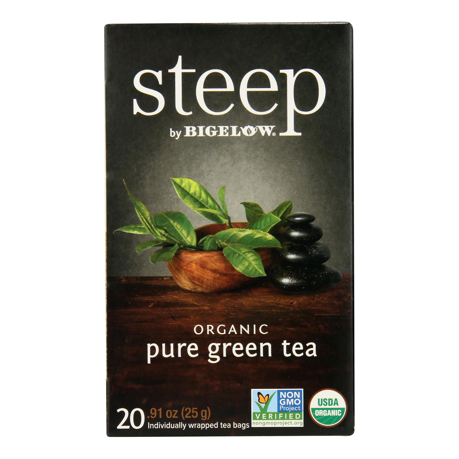 Steep By Bigelow Organic Green Tea - Pure Green - Case of 6 - 20 BAGS