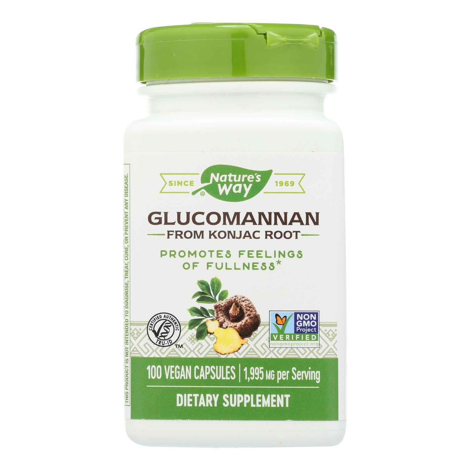 Nature's Way Glucomannan Root 665 mg - Premium Vegan Dietary Fiber for Weight Loss, 100 Capsules