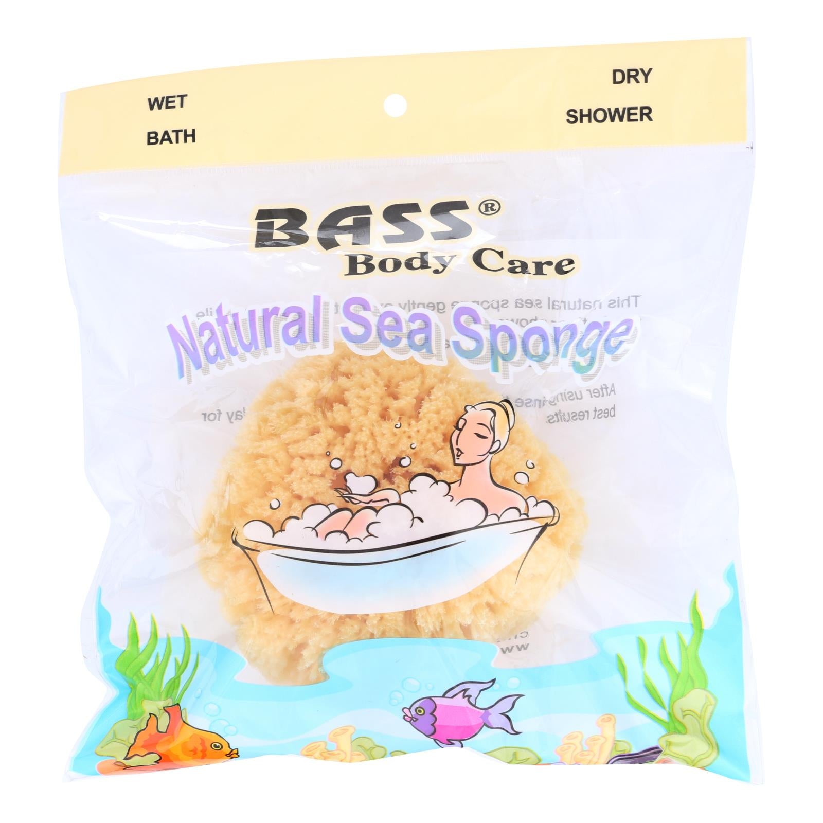 BASS Body Care Natural Sea Sponge - Eco-Friendly Bath Tool for Gentle Exfoliation and Cleaning