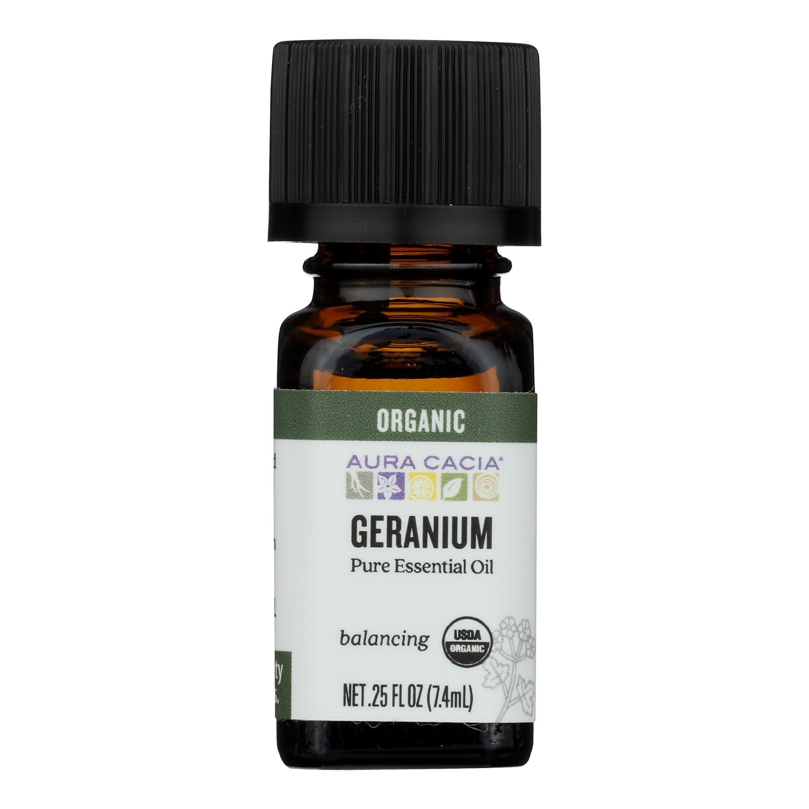 Aura Cacia Certified Organic Geranium Essential Oil - 0.25 Oz, Balancing & Comforting Aroma