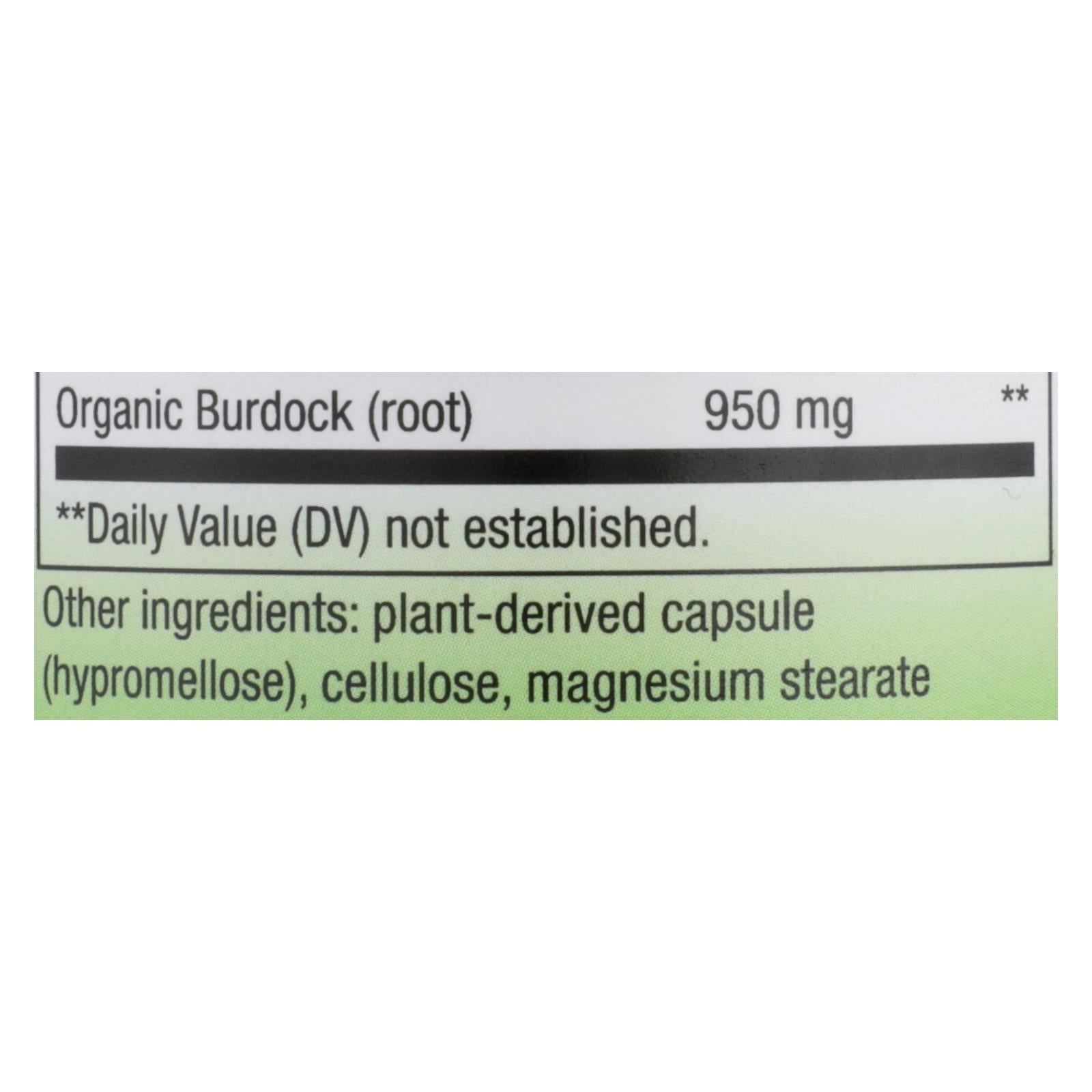 Nature's Way Organic Burdock Root Capsules - 100 Count - No Artificial Additives