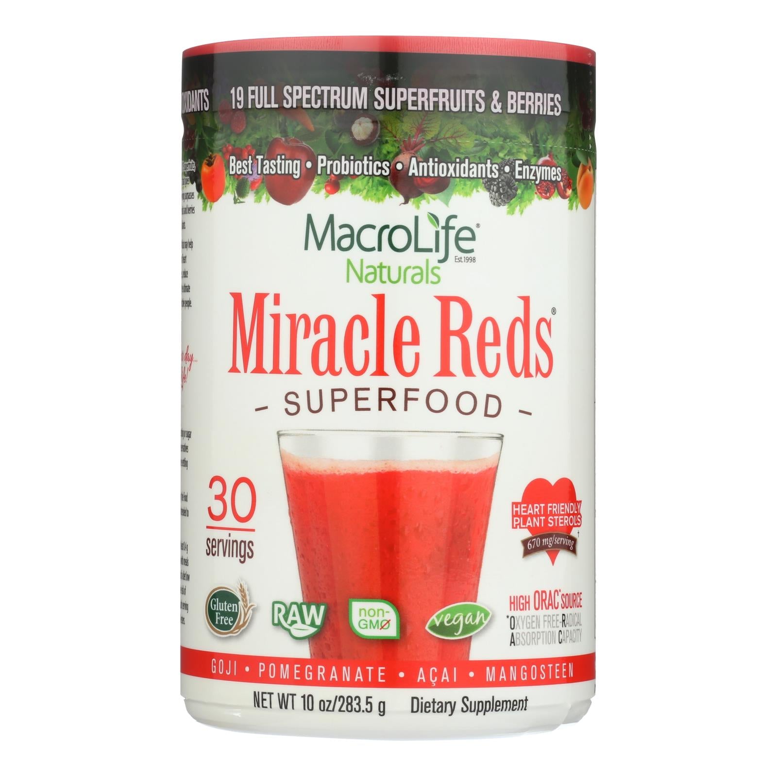 MacroLife Naturals Miracle Reds Superfood Powder - 10 Oz, 19 Superfruits, Heart Health & Energy Boost