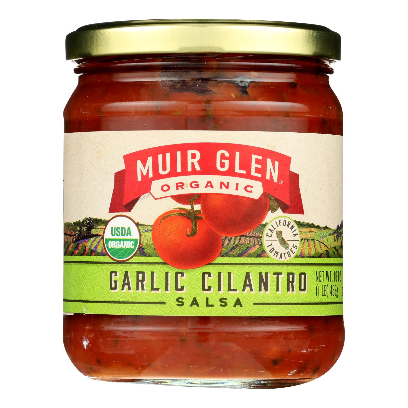 Muir Glen Medium Garlic Cilantro Salsa - Tomato - Case of 12 - 16 oz.