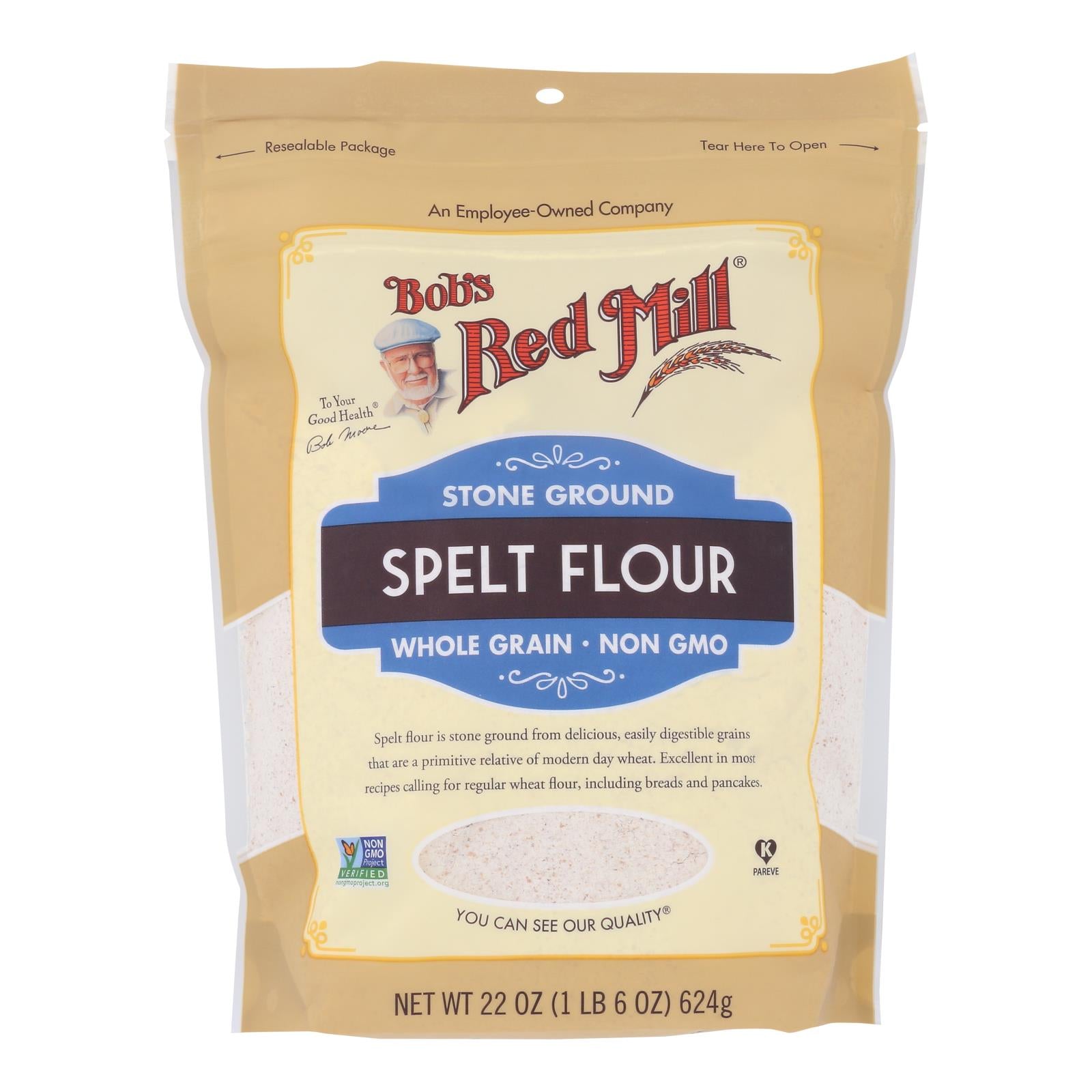 Bob's Red Mill Whole Grain Spelt Flour - Non-GMO - Case of 4 x 22 OZ - Perfect for Baking