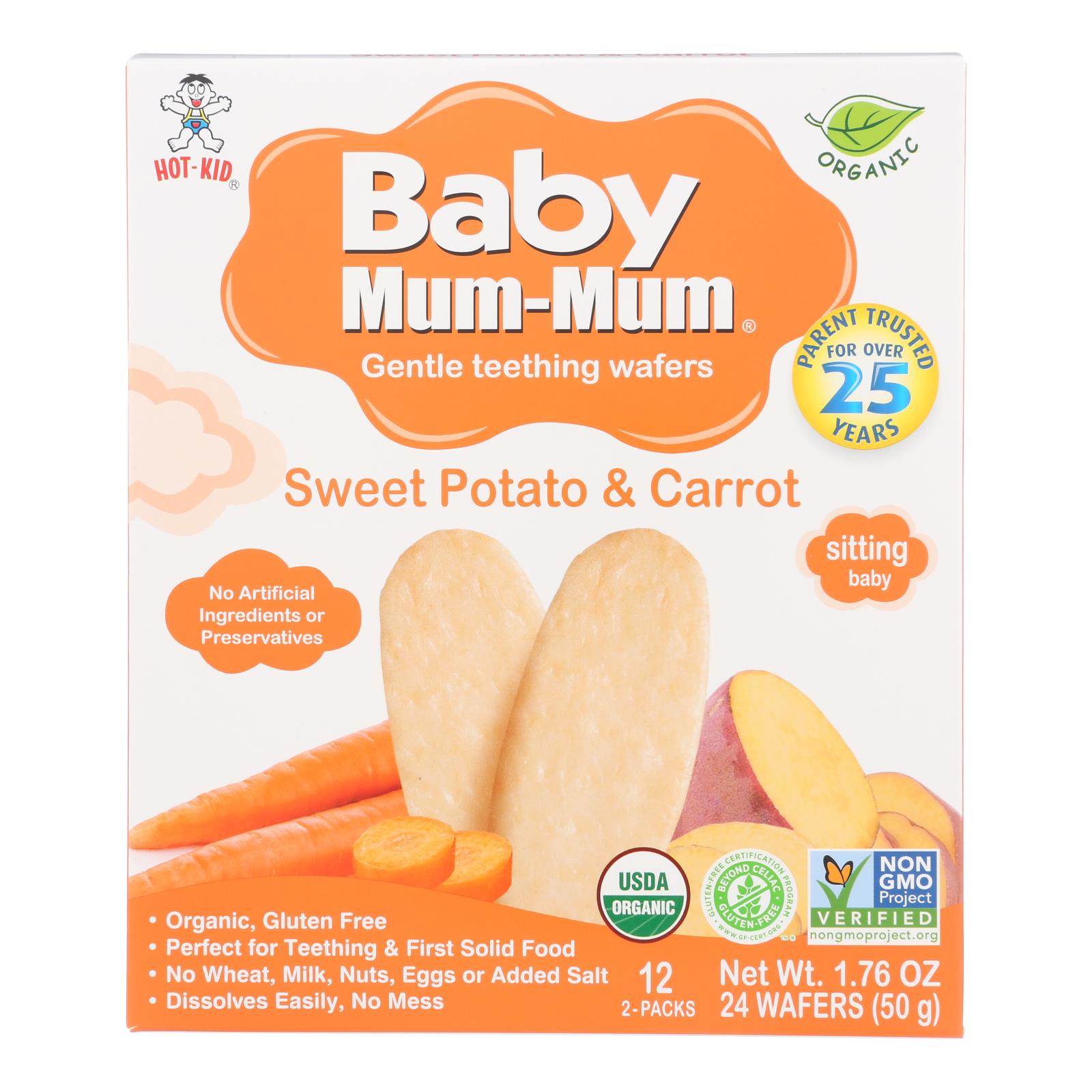 Baby Mum Mum Organic Baby Teeth Rice Rusk Organic Rick Snack With Sweet Potato And Carrot Flavor  - Case of 6 - 1.76 OZ