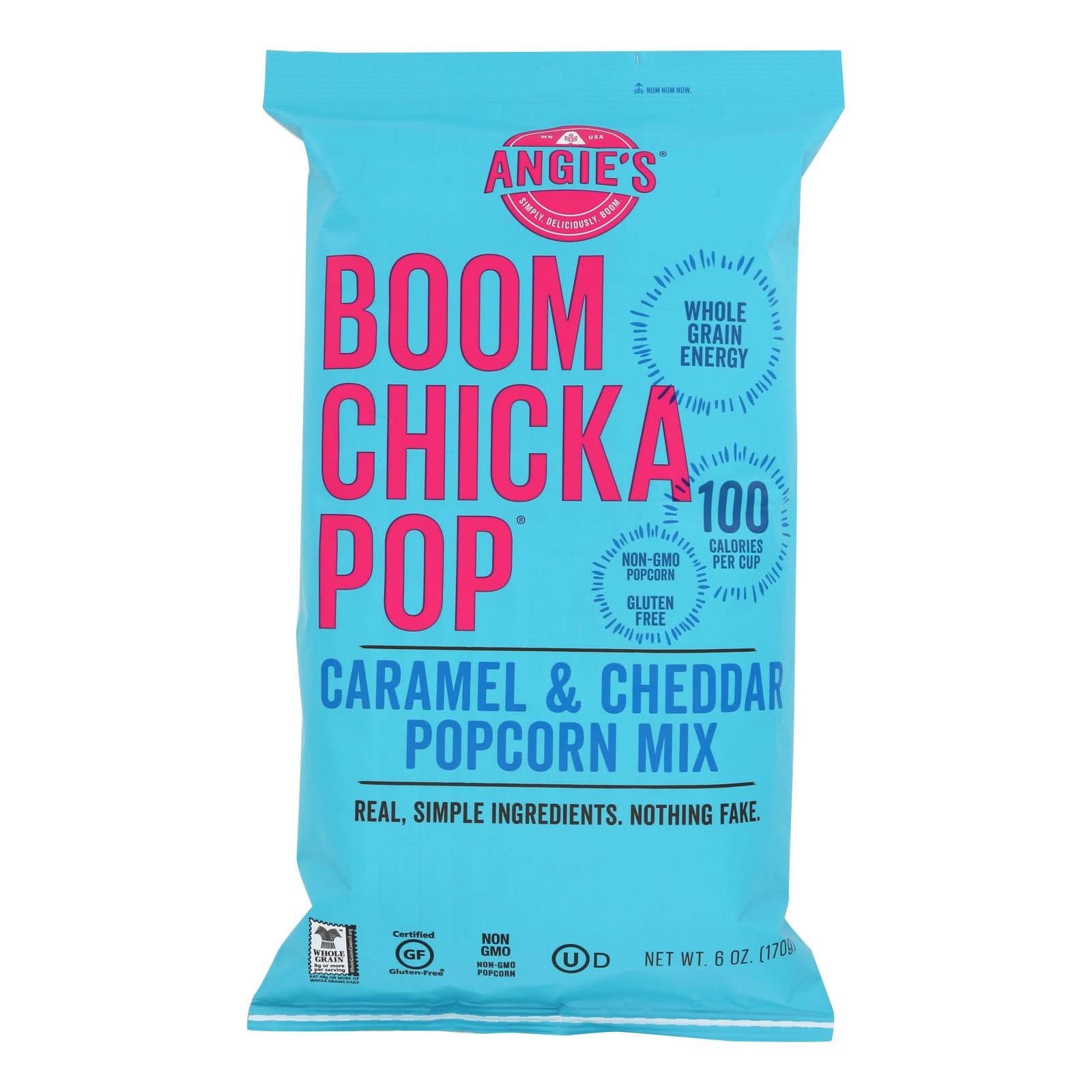 Angie's Kettle Corn Boom Chicka Pop Caramel and Cheddar Popcorn Mix - Case of 12 - 6 oz.