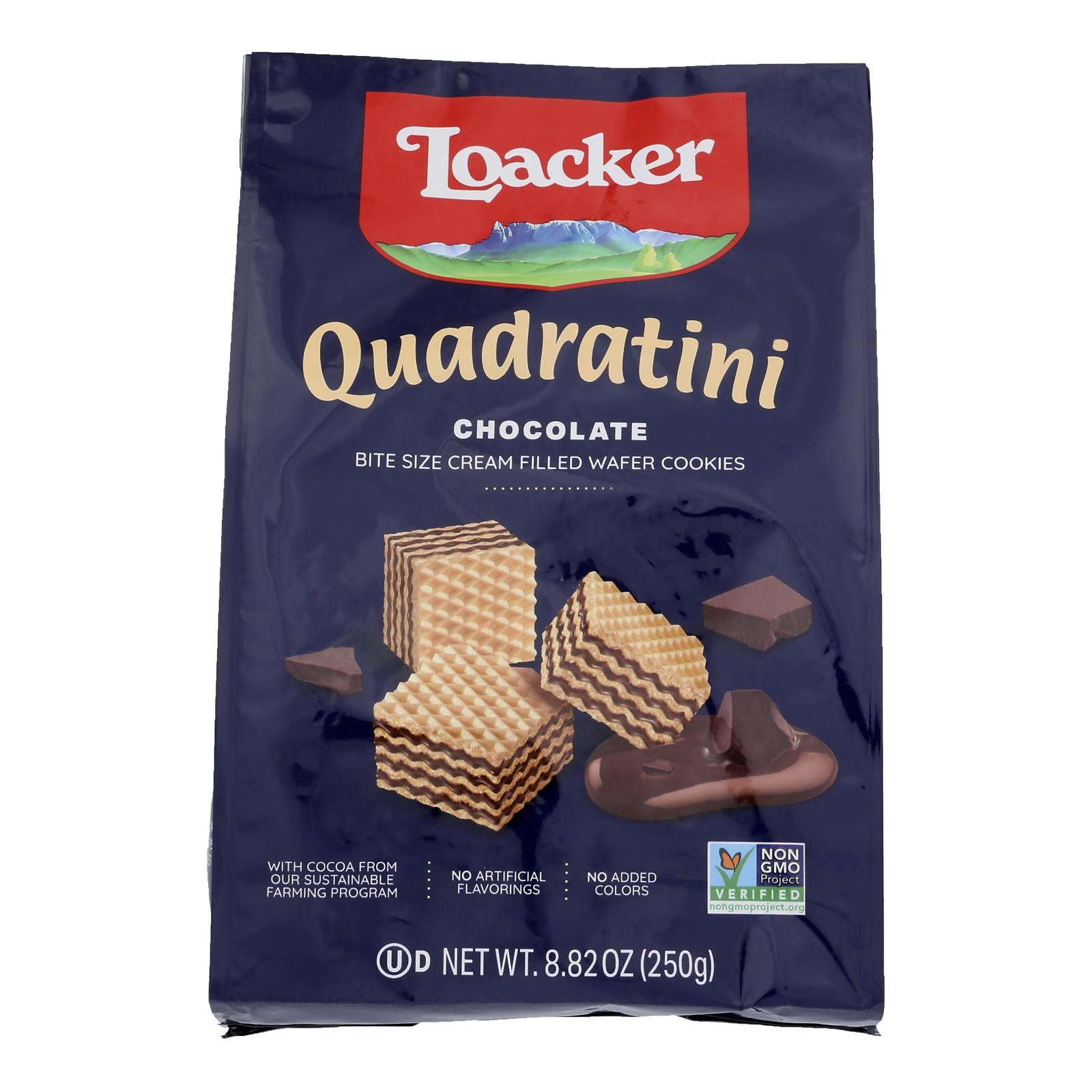 Loacker Quadratini Bite Size Chocolate Wafer Cookies  - Case of 6 - 8.82 OZ