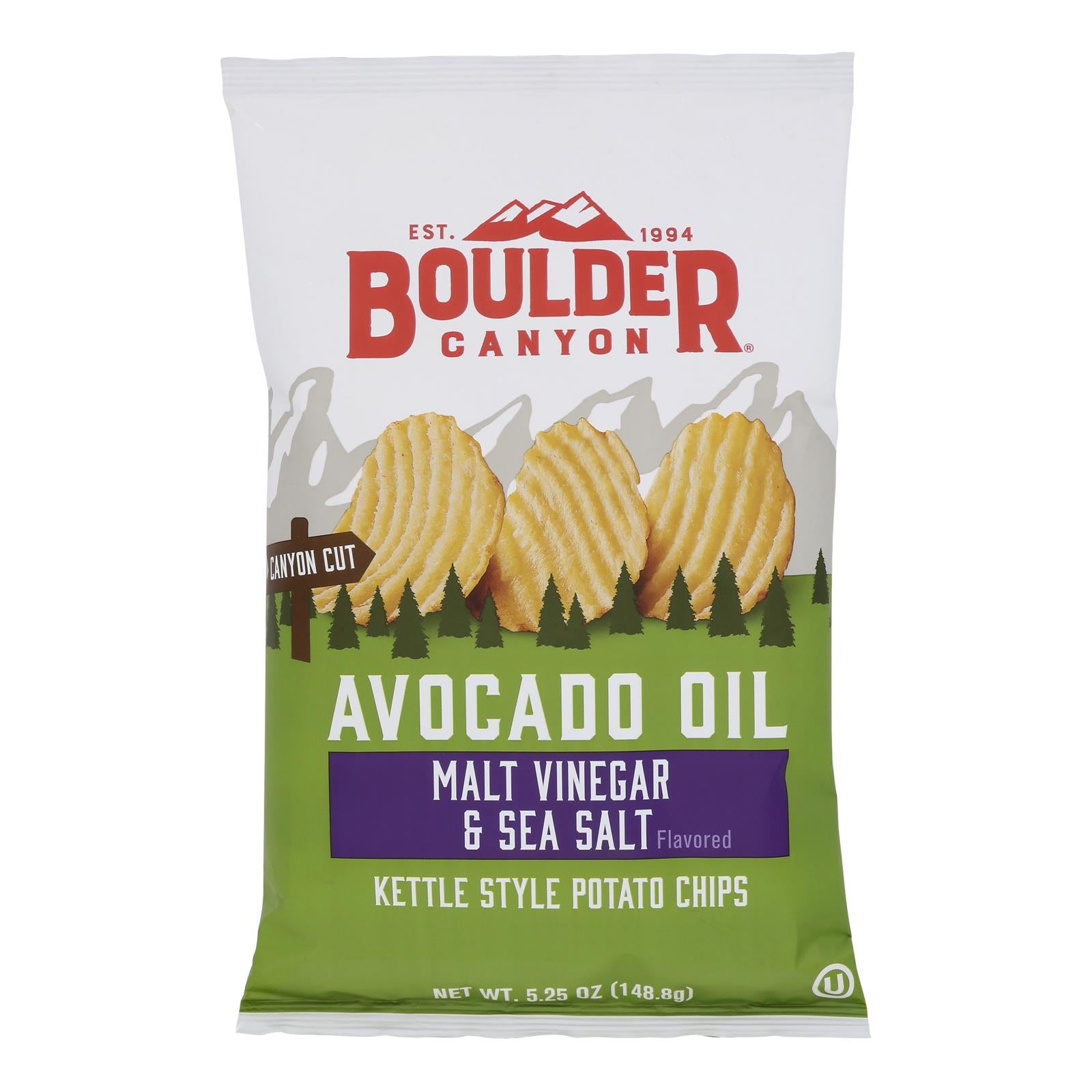 Boulder Canyon - Kettle Chips - Malt Vinegar and Sea Salt - Case of 12 - 5.25 oz.