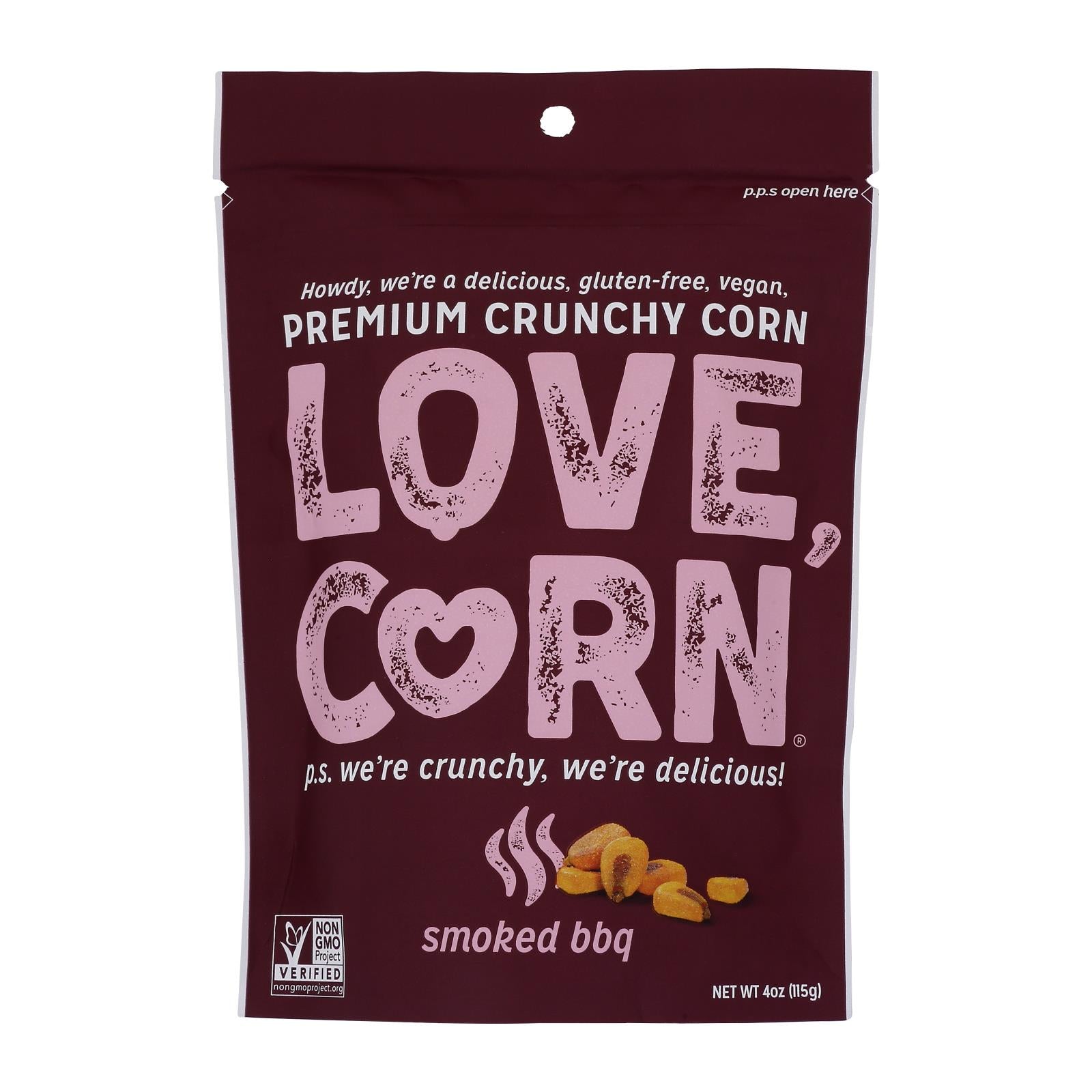 Love Corn® Smoky Premium Crunchy Corn Snack - Case of 12 - 4 OZ