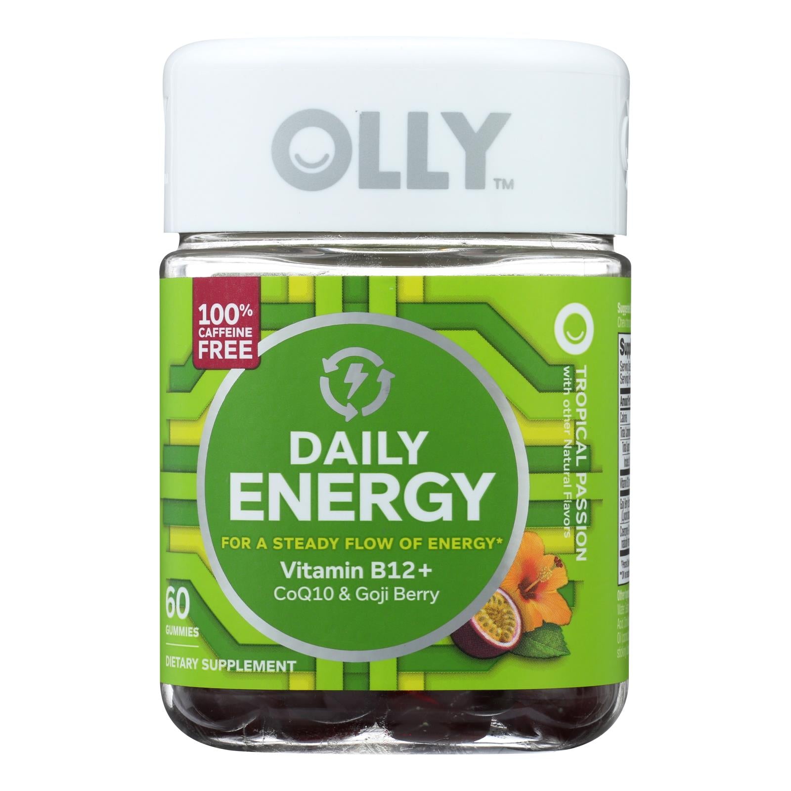 Olly Daily Energy Gummies Tropical Passion Fruit - 60 Count, Vitamin B12, CoQ10 & Goji Berry