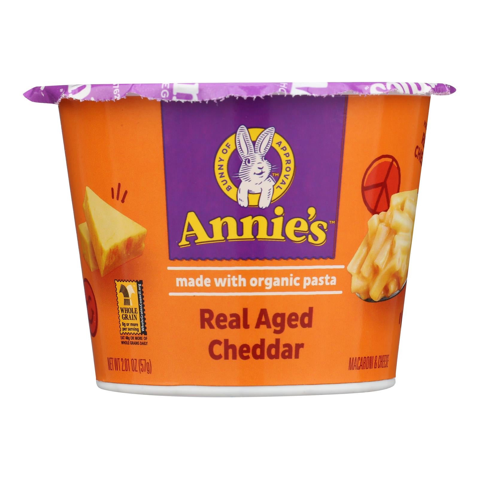 Annie's Homegrown Real Aged Cheddar Microwavable Macaroni and Cheese Cup - Case of 12 - 2.01 oz.