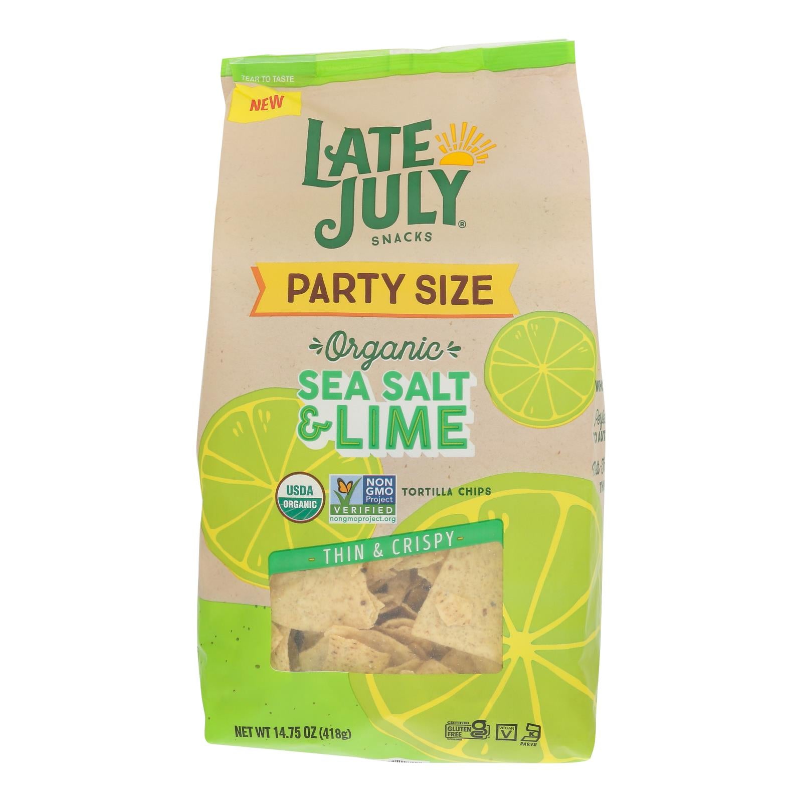 Late July Snacks - Tort Chips Sea Salt Lime - Case of 9-14.75 OZ