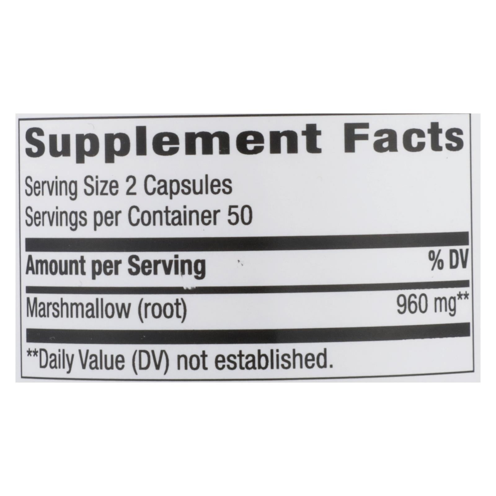 Nature's Way Organic Marshmallow Root Extract - 100 Vegetarian Capsules for Respiratory Support