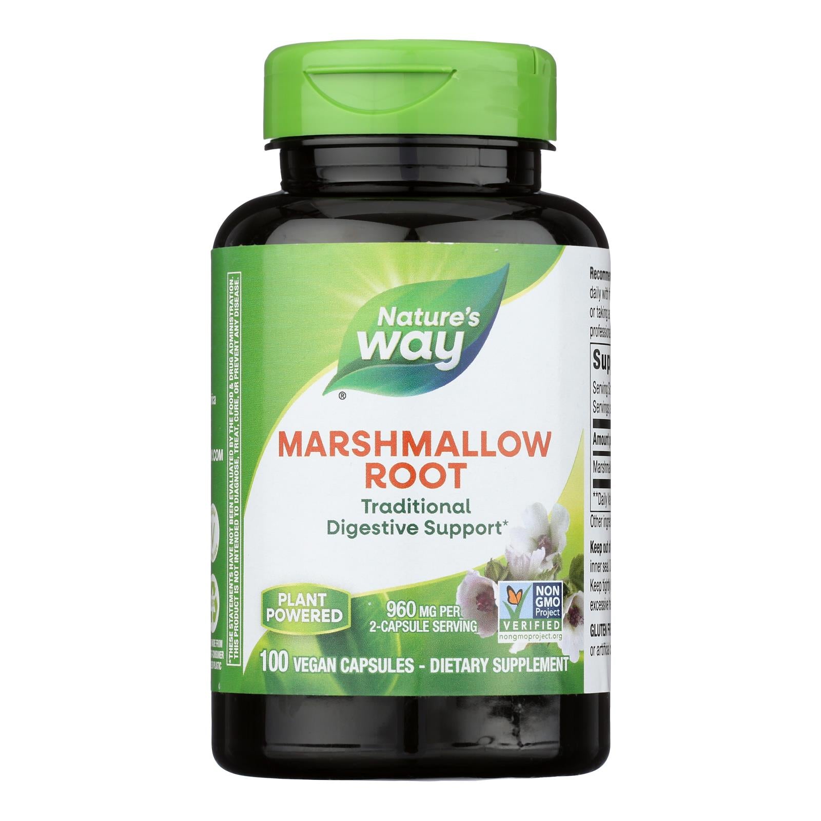 Nature's Way Organic Marshmallow Root Extract - 100 Vegetarian Capsules for Respiratory Support
