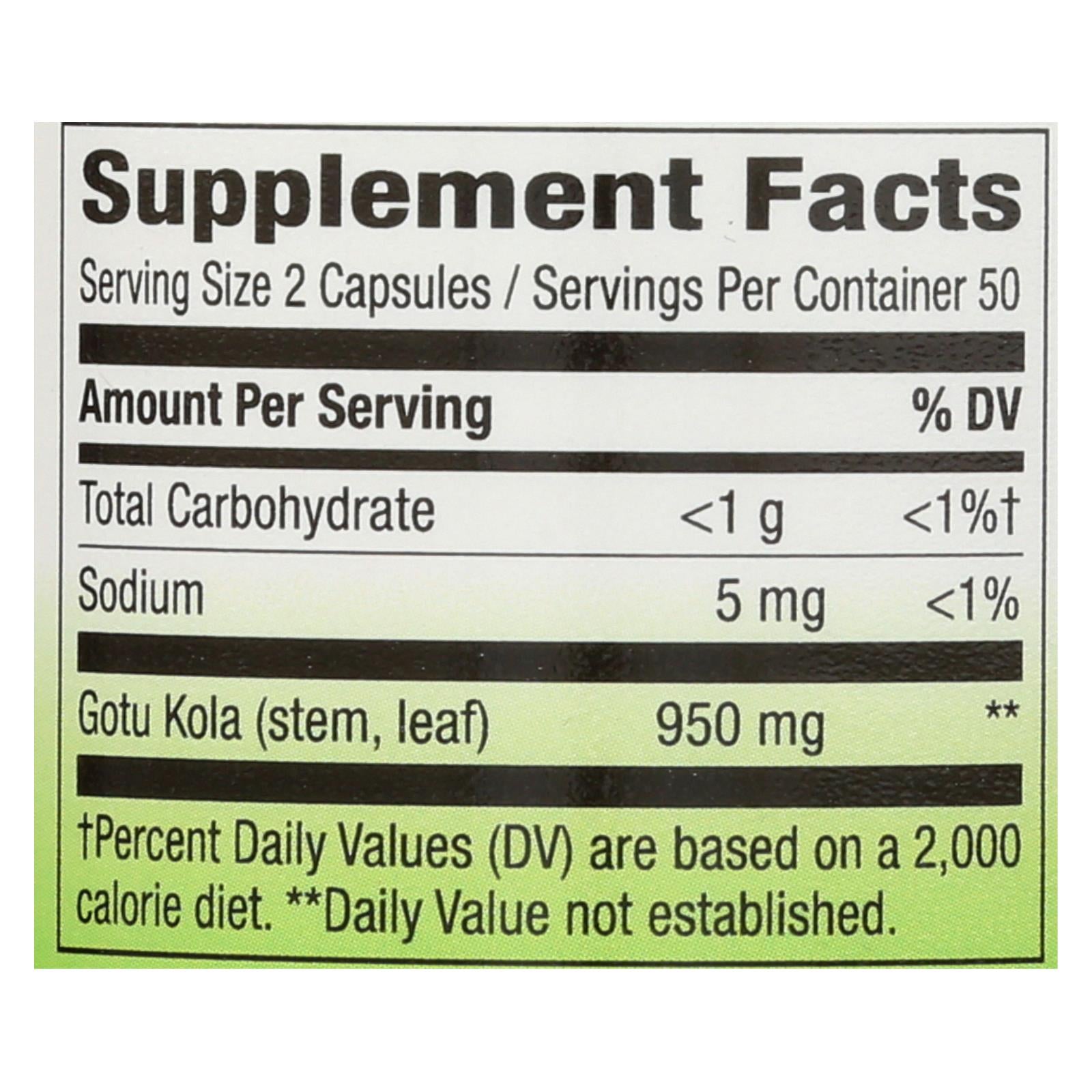 Nature's Way Gotu Kola Herb Capsules - 100% Vegetarian, Non-GMO, Gluten & Allergen-Free - 50 Servings