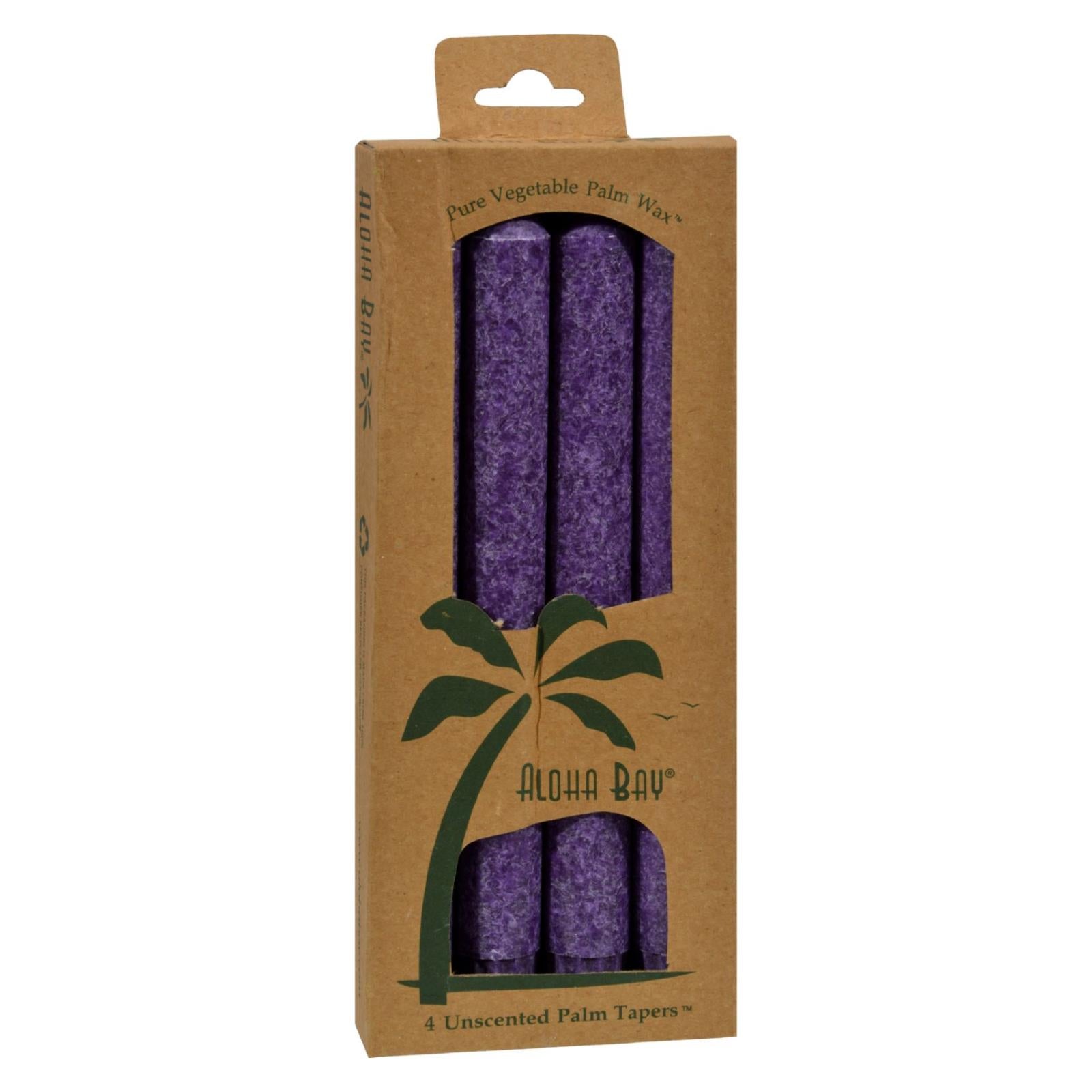 Aloha Bay 4 Violet Palm Tapers - Eco-Friendly Unscented Candles, 9" Tall, 9-Hour Burn Time