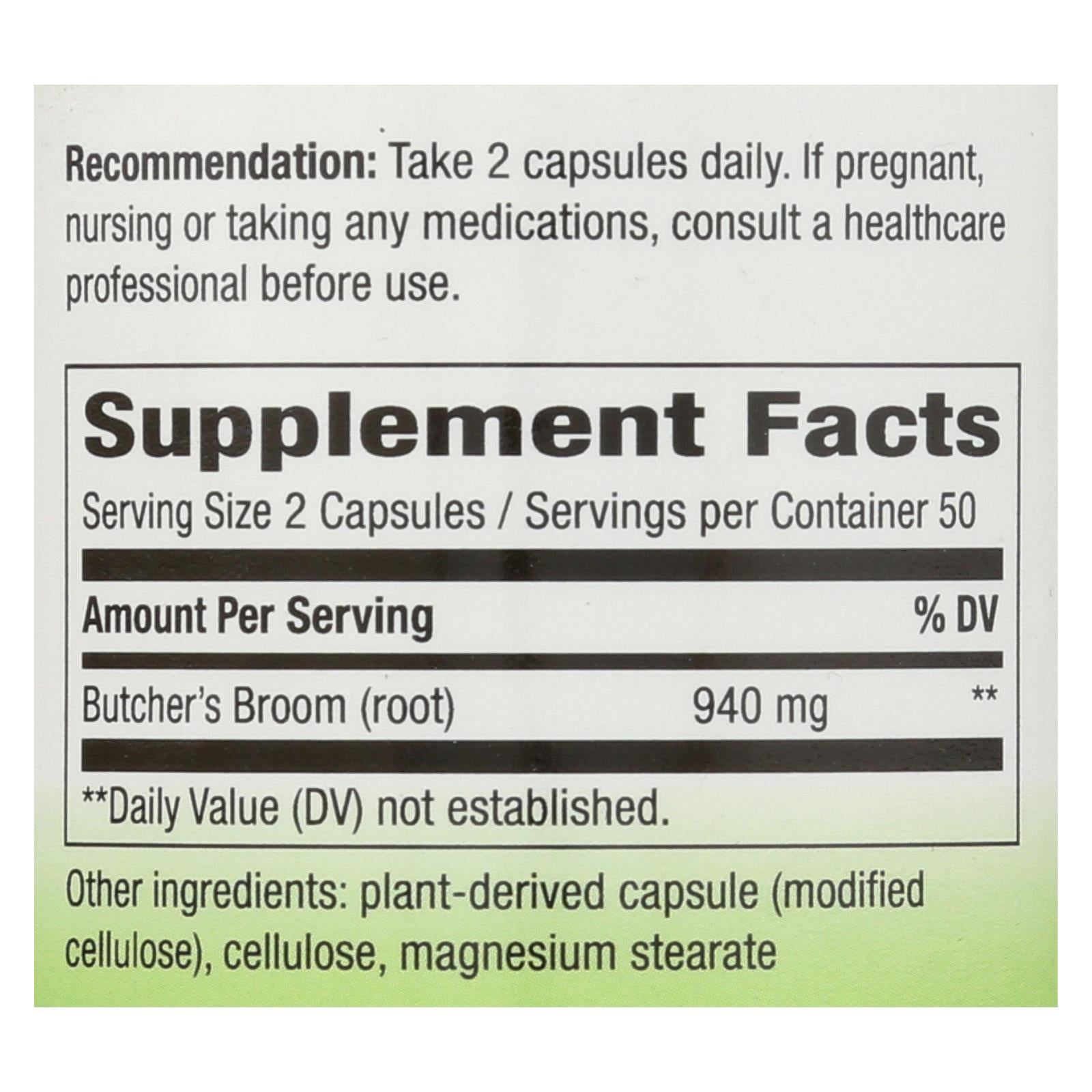 Nature's Way Butcher's Broom - Premium Non-GMO 100 Capsules - Herbal Remedy for Health