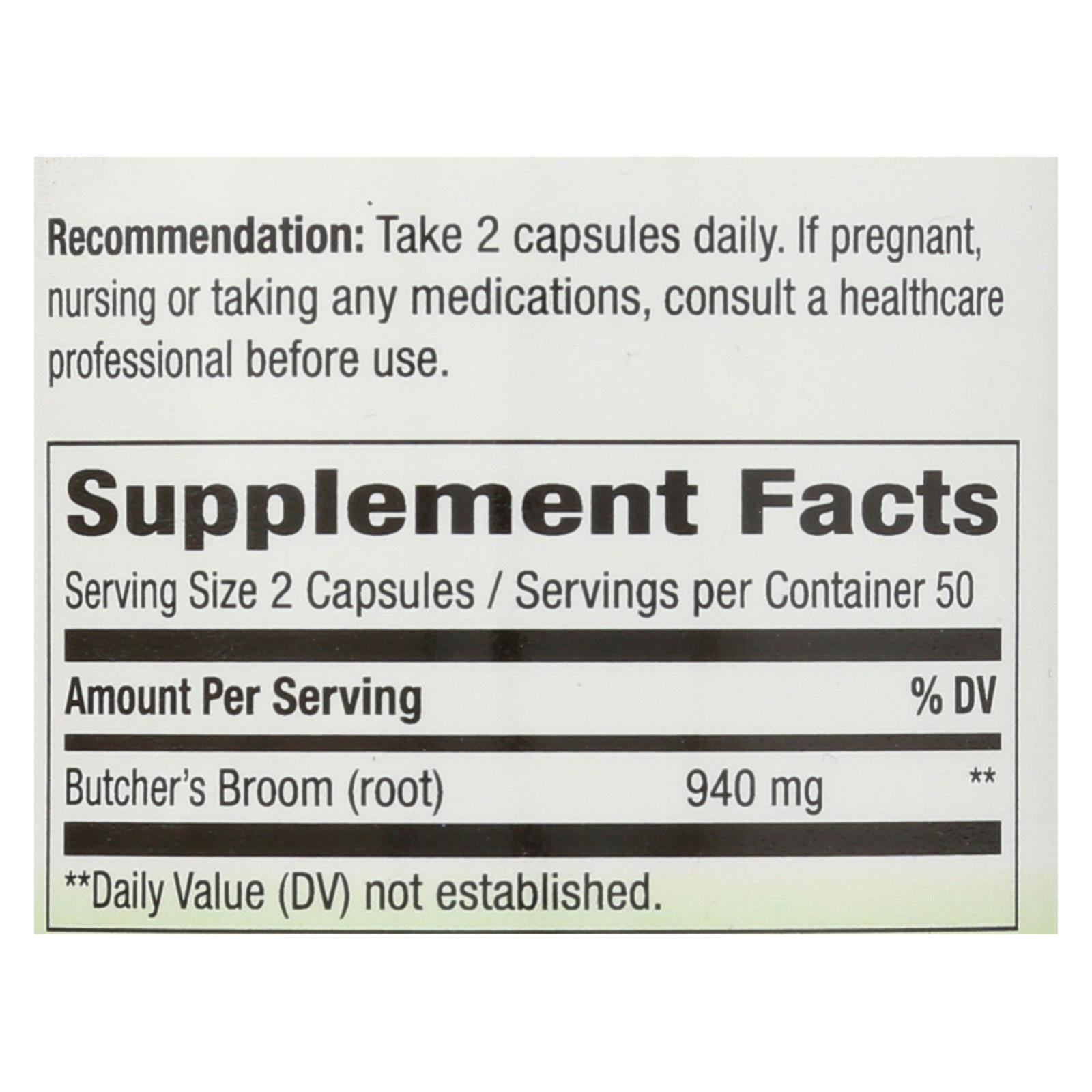 Nature's Way Butcher's Broom - Premium Non-GMO 100 Capsules - Herbal Remedy for Health