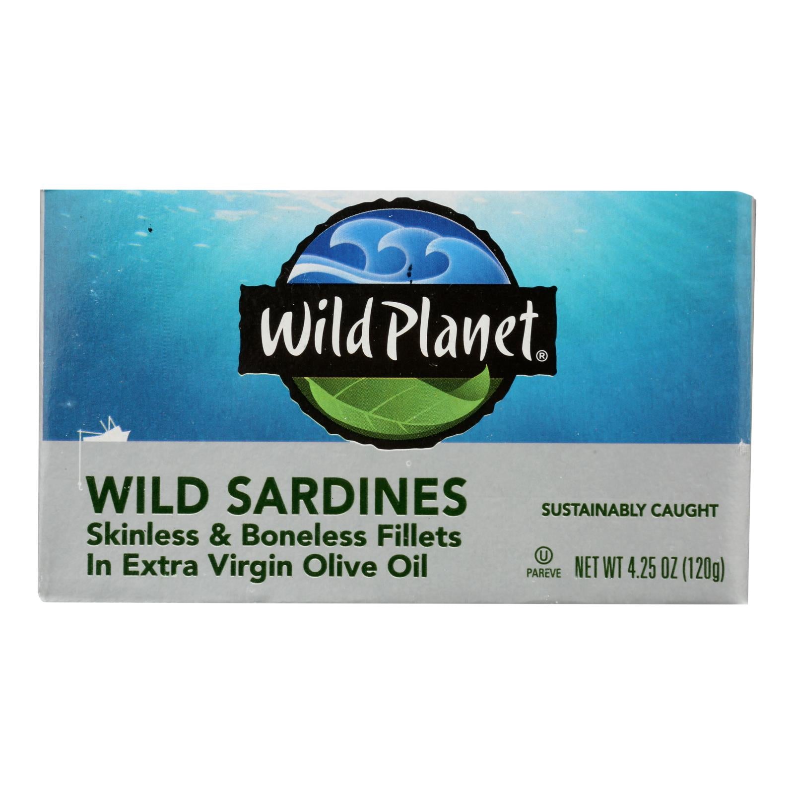 Wild Planet Wild Sardines - Skinless Boneless Fillets in Olive Oil - Case of 12 - 4.25 oz