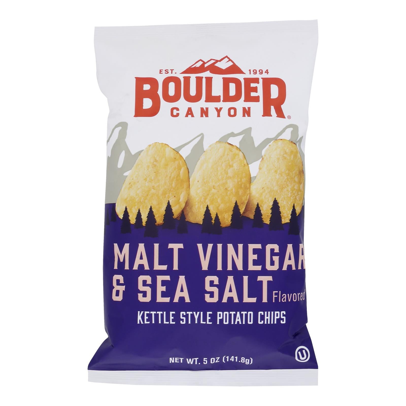 Boulder Canyon - Kettle Chips - Malt Vinegar and Sea Salt - Case of 12 - 5 oz.