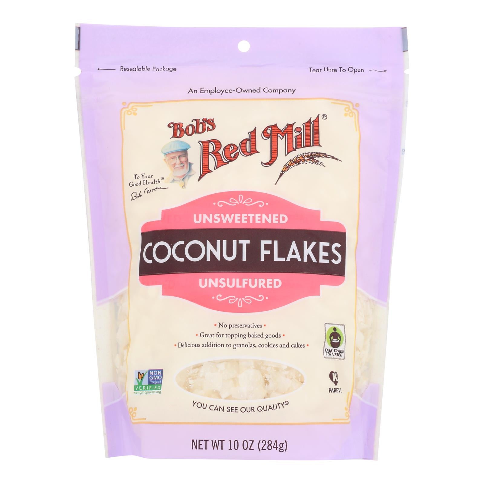 Bob's Red Mill Organic Coconut Flakes, Non-GMO, Case of 4 - 10 Oz Resealable Packs