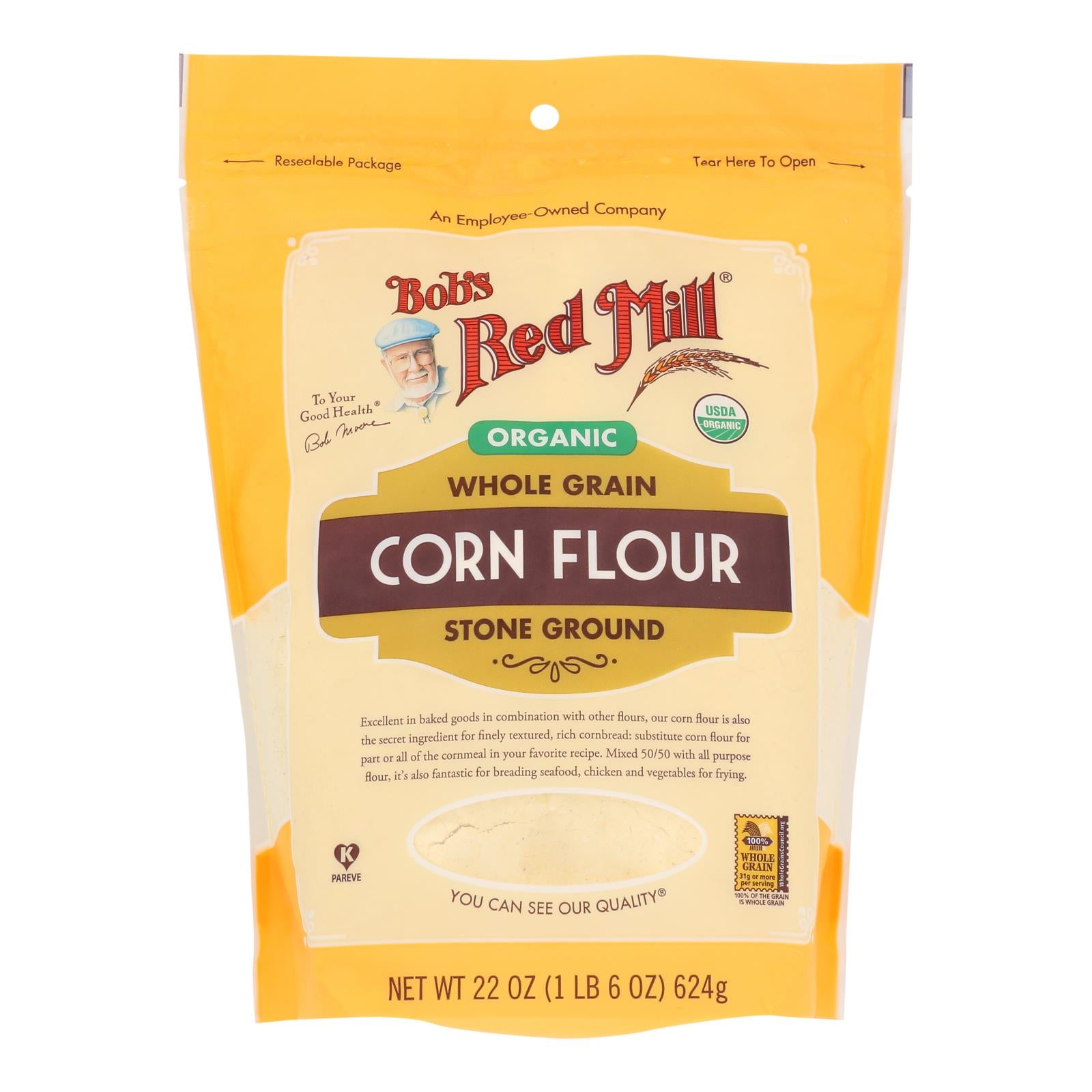 Bob's Red Mill Organic Whole Grain Corn Flour - 22 Oz, Case of 4, Perfect for Baking and Frying
