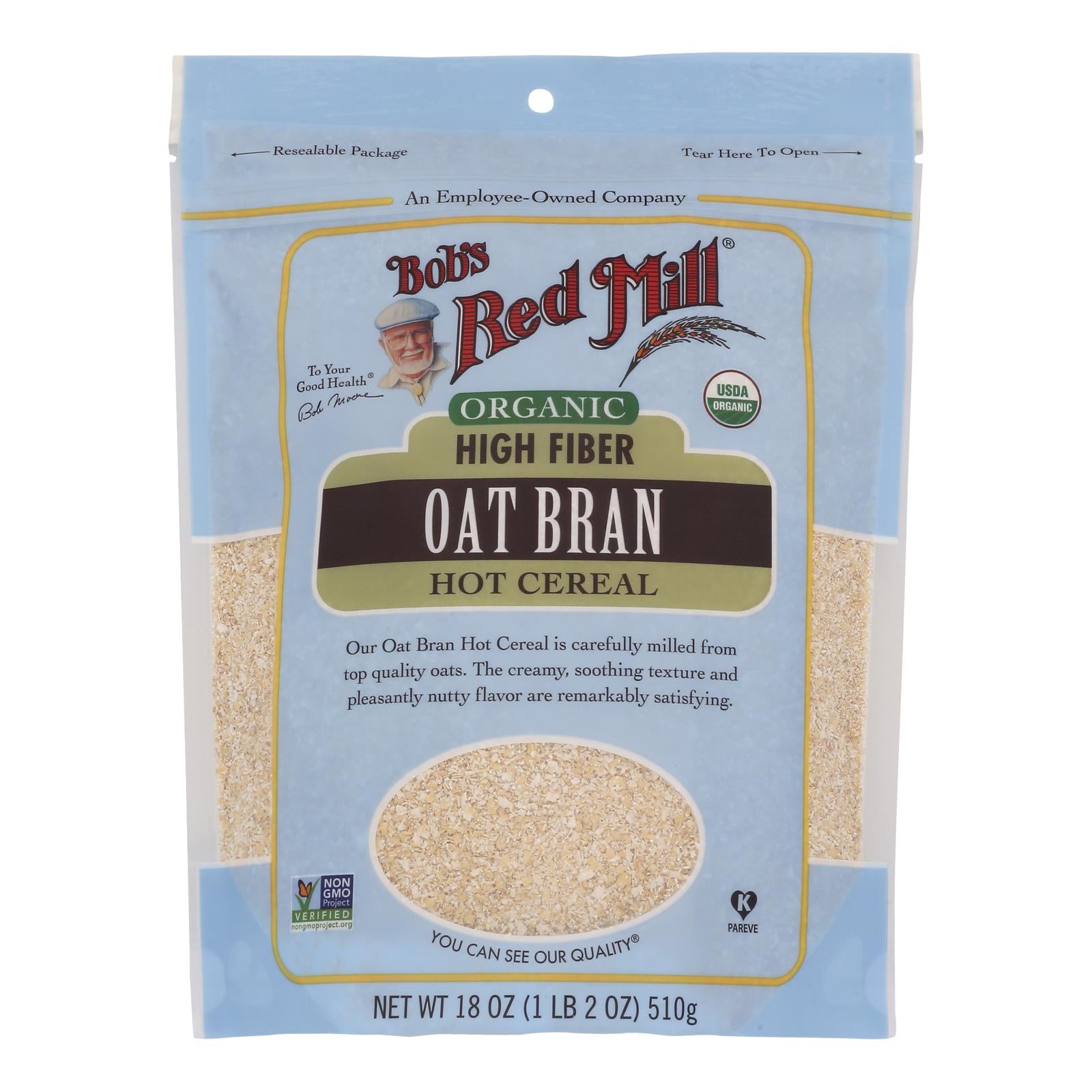 Bob's Red Mill - Oat Bran - Organic High Fiber Hot Cereal - Case of 4 - 18 oz.
