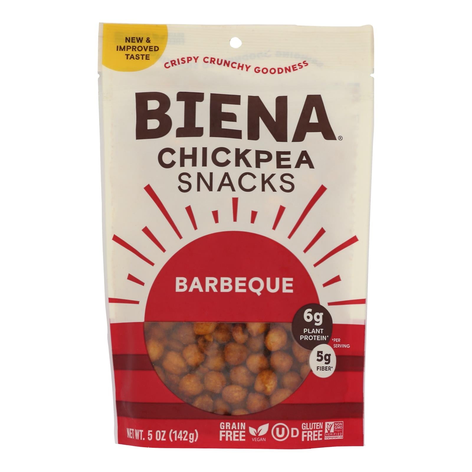 Biena Chickpea Snacks - Barbeque - Case of 8 - 5 oz.