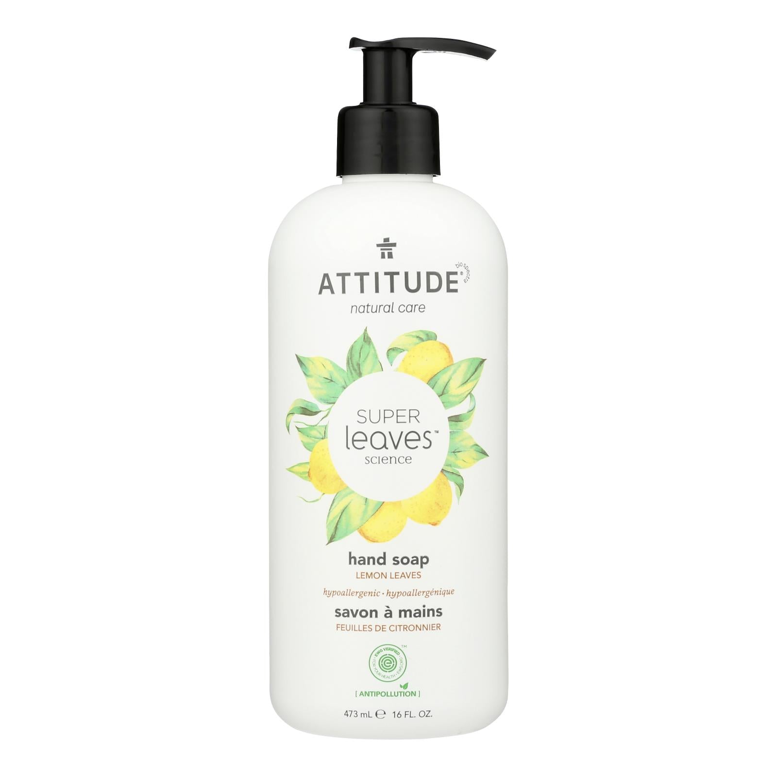 Attitude Lemon Leaves Hand Soap - 16 Oz Eco-Friendly, Gentle & Refreshing Cleanser