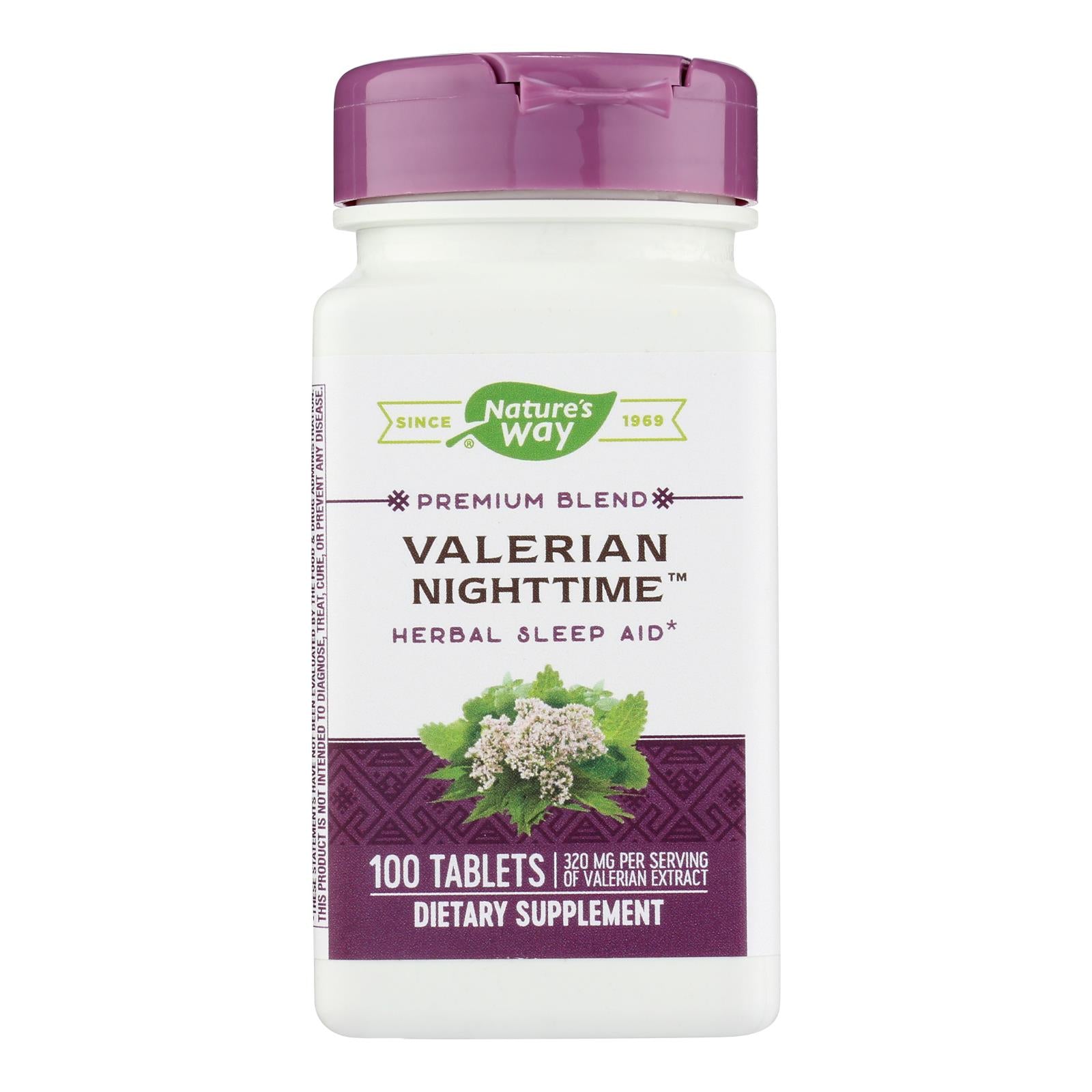 Nature's Way Valerian Nighttime 100 Tablets - Herbal Sleep Aid with Lemon Balm, Odor-Free Formula