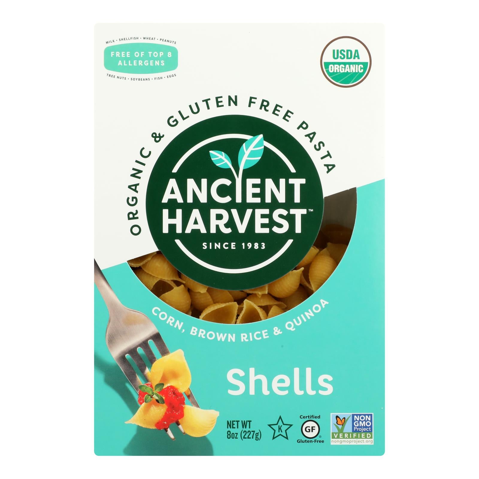 Ancient Harvest Organic Gluten Free Quinoa Supergrain Pasta - Shells - Case of 12 - 8 oz
