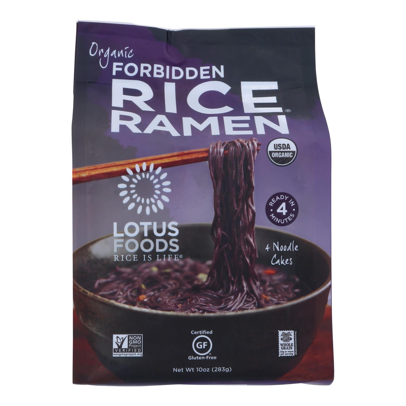 Lotus Foods Ramen - Organic - Forbidden Rice - 4 Ramen Cakes - 10 oz - case of 6
