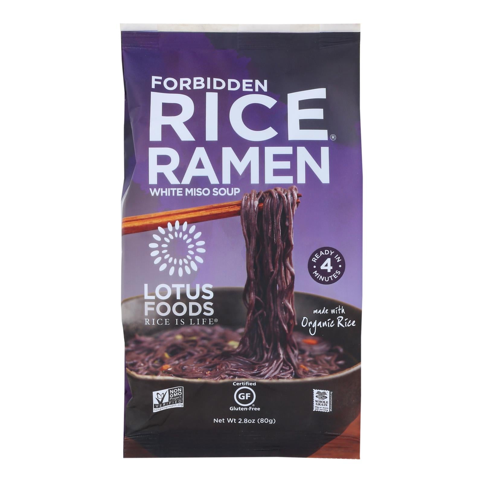 Lotus Foods Ramen - Organic - Forbidden Rice - with Miso Soup - 2.8 oz - case of 10
