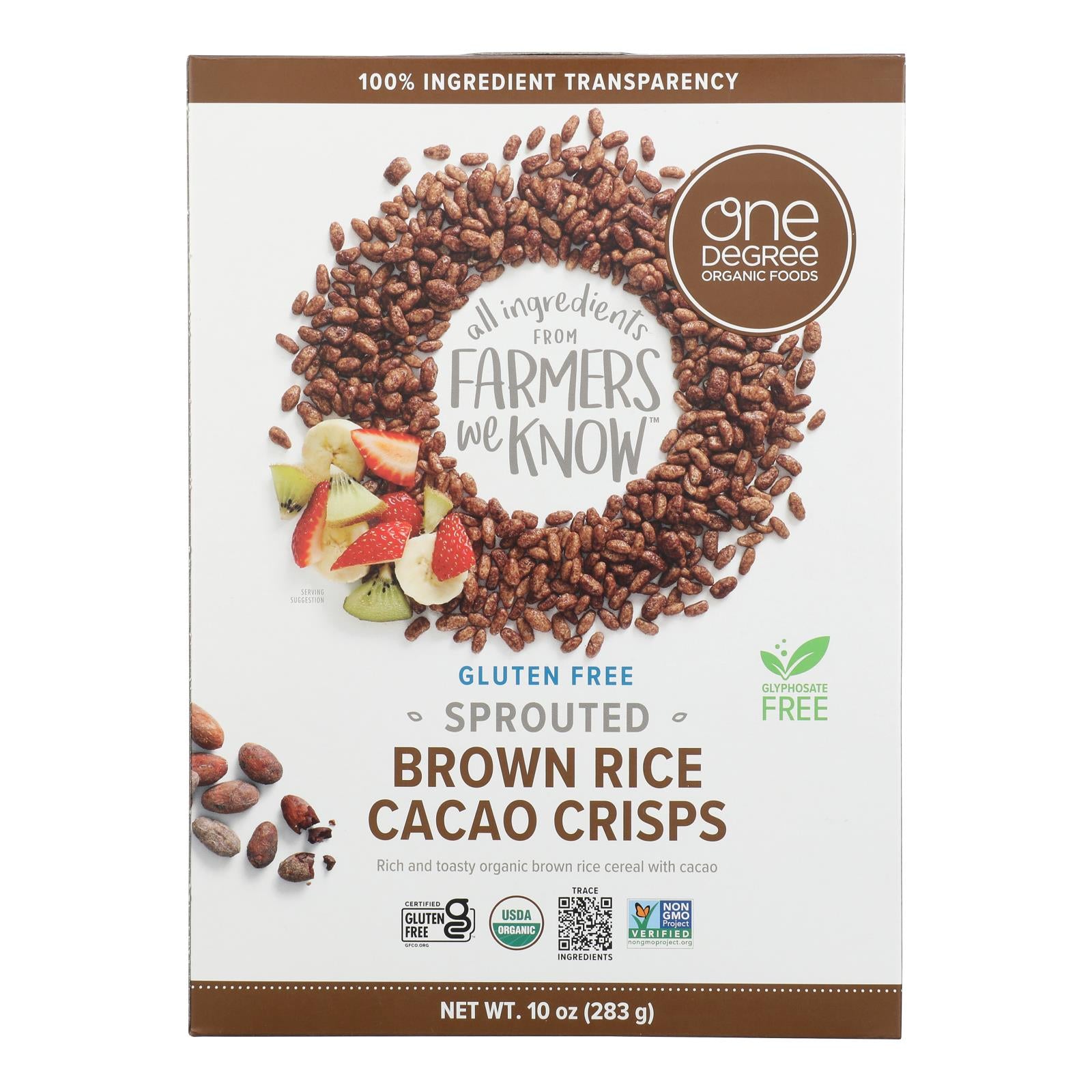 One Degree Organic Foods Sprouted Brown Rice - Cacao Crisps - Case of 6 - 10 oz.