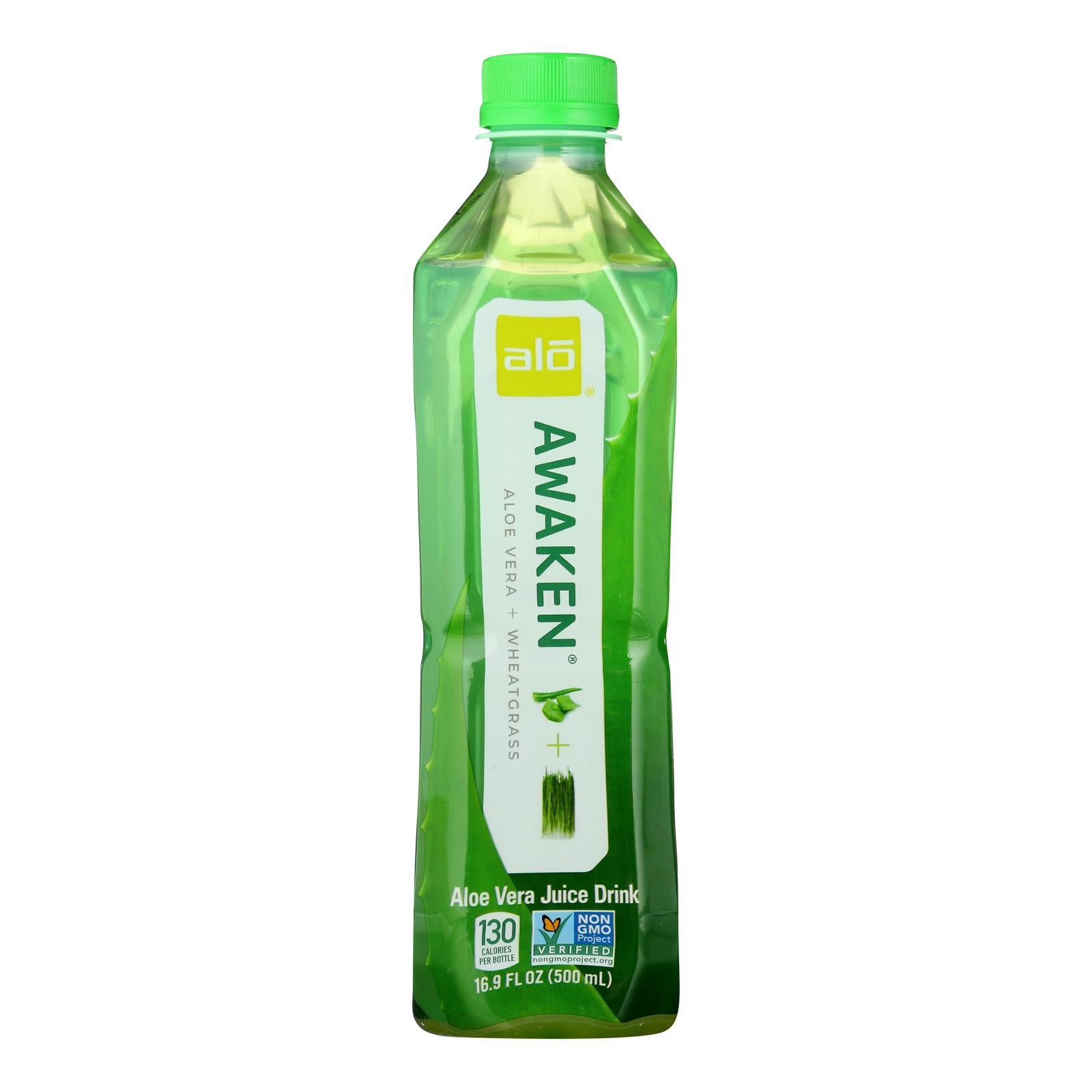 Alo Original Awaken Aloe Vera Juice Drink  - Wheatgrass - Case of 12 - 16.9 fl oz.