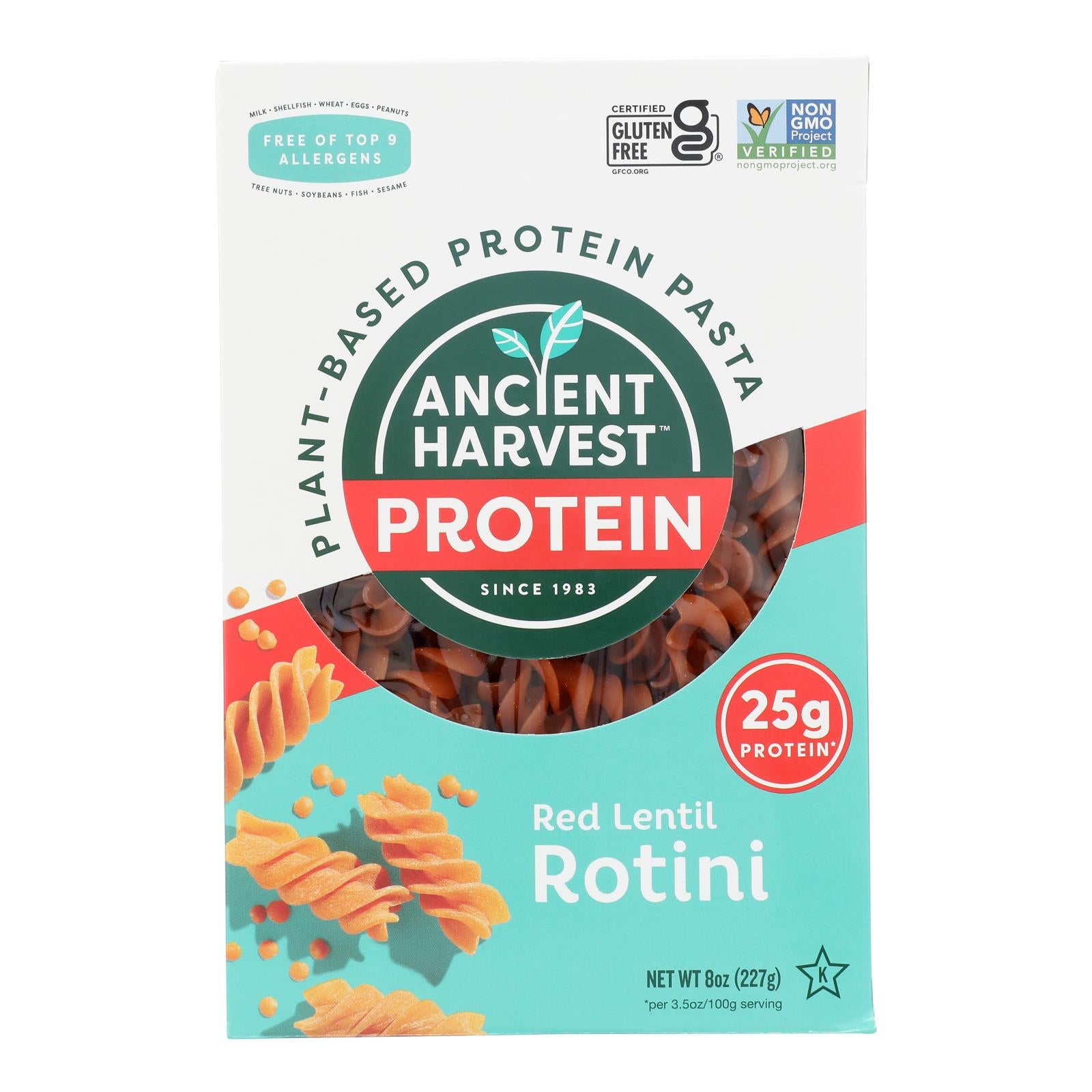 Ancient Harvest Pasta - Supergrain - Red Lentil and Quinoa Rotelle - Gluten Free - 8 oz - case of 6