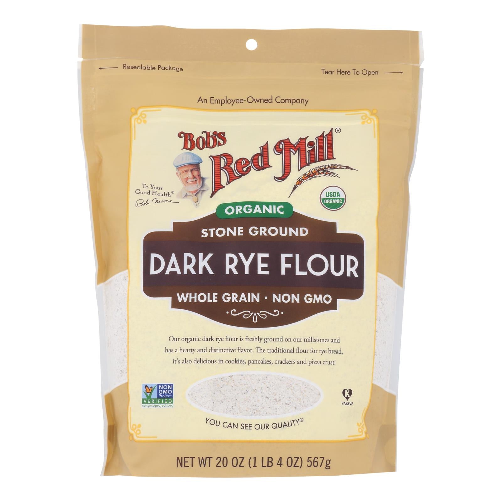 Bob's Red Mill Organic Dark Rye Flour, 20 Oz - Non-GMO, Freshly Ground for Baking & Cooking