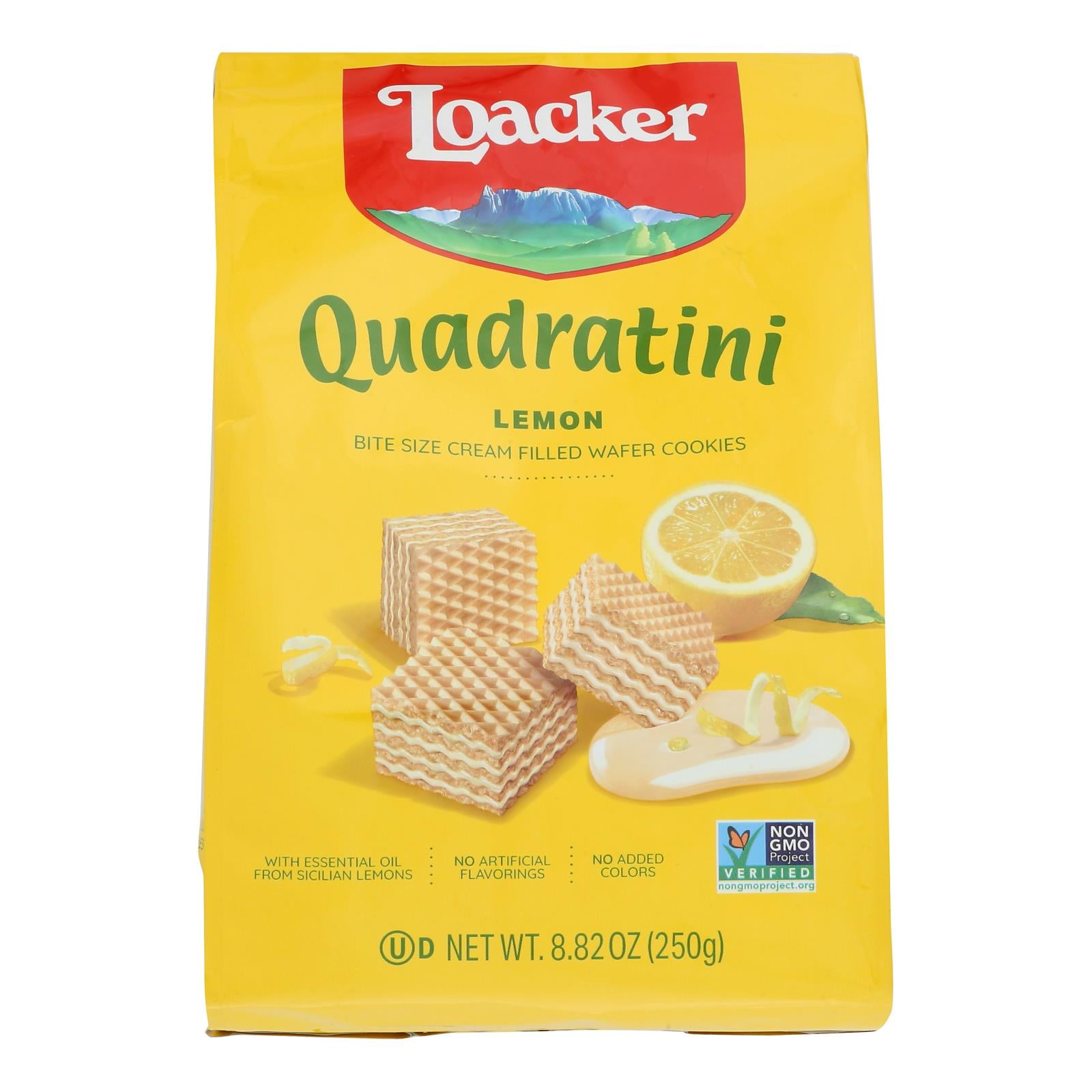 Loacker, Quadratini Lemon Bite Size Wafer Cookies - Case of 6 - 8.82 OZ