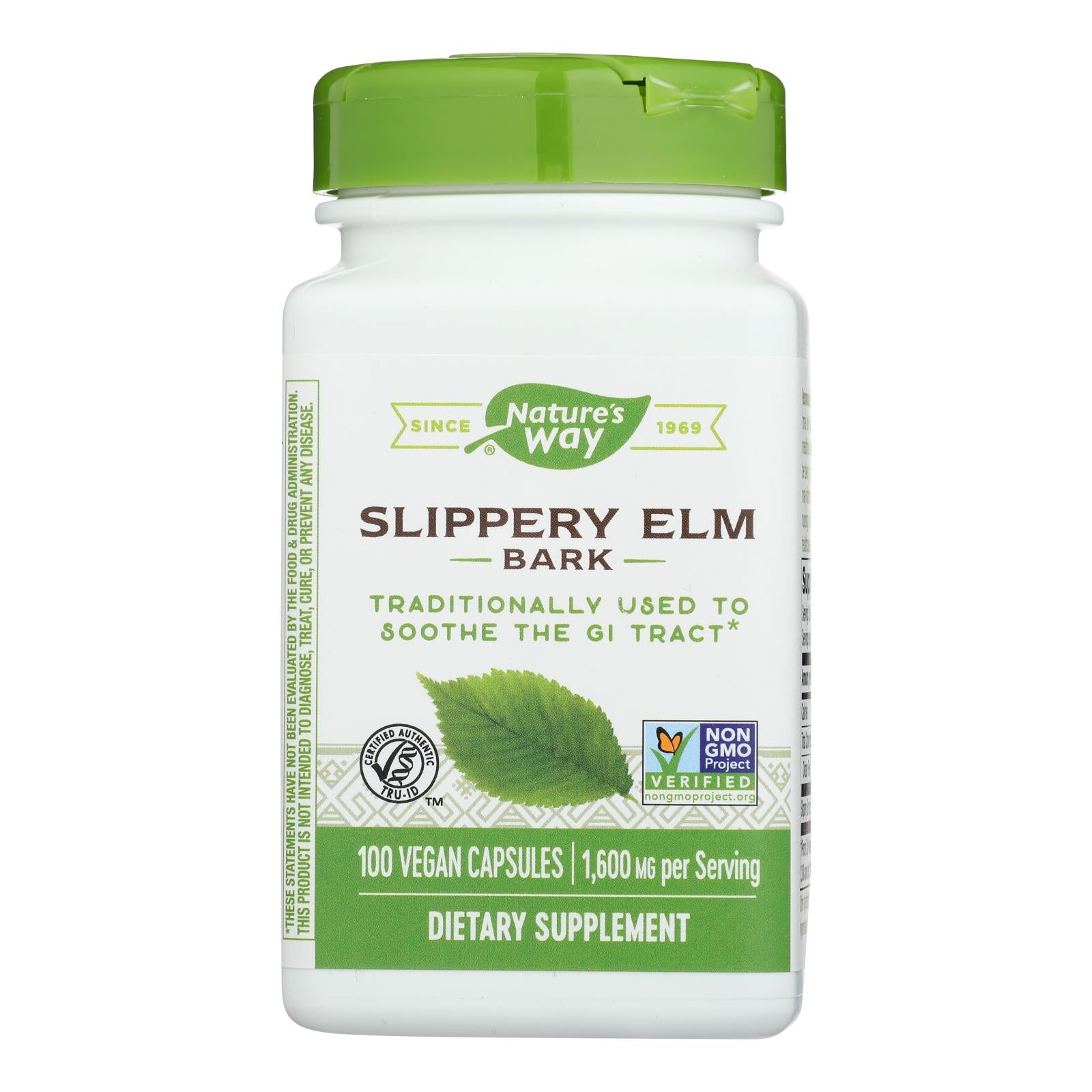 Nature's Way Slippery Elm Bark Capsules - 100 Count, Vegetarian & Gluten-Free Support