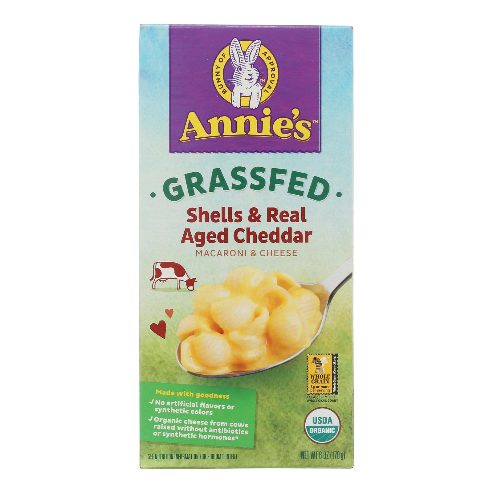 Annies Homegrown Macaroni and Cheese - Organic - Grass Fed - Shells and Real Aged Cheddar - 6 oz - case of 12