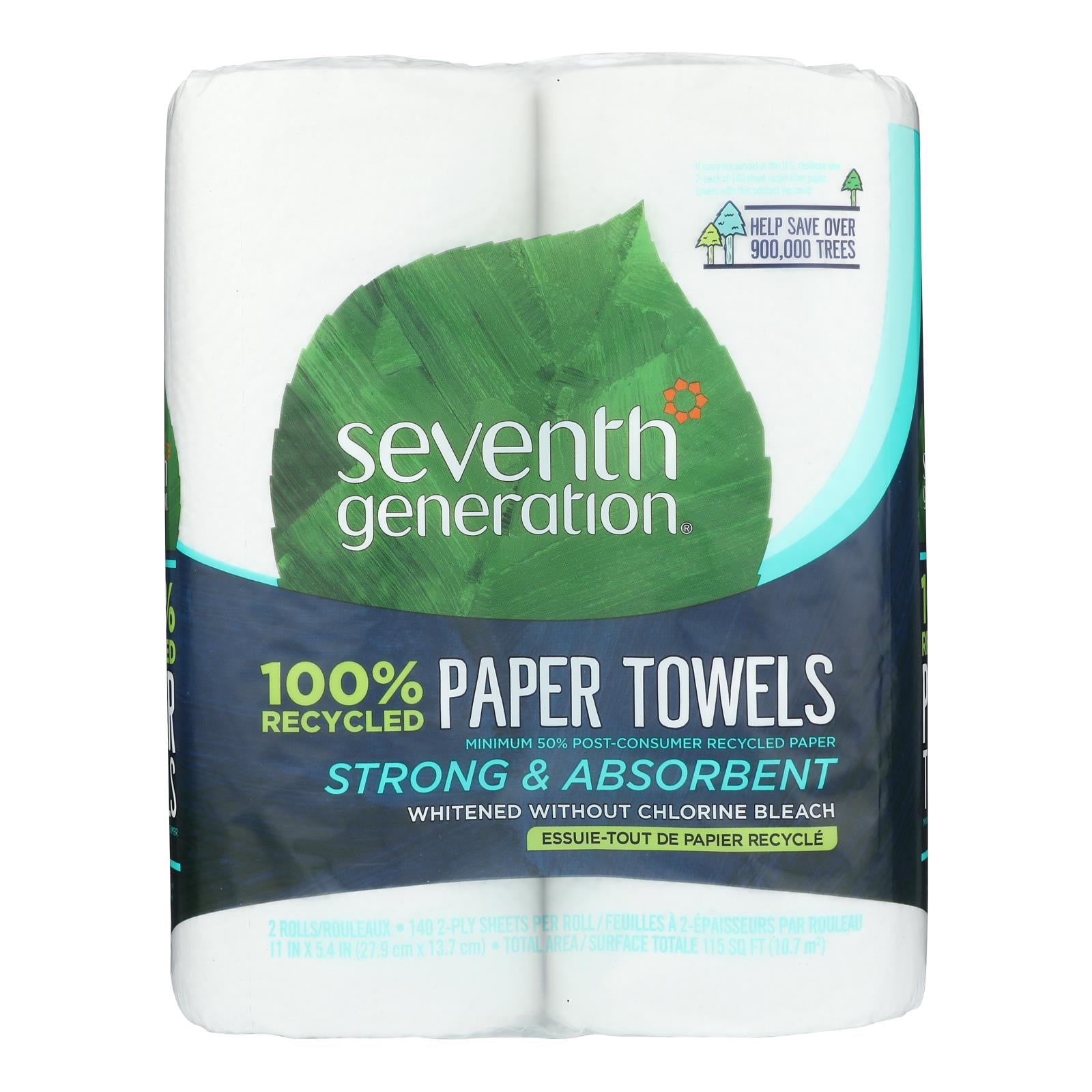 Seventh Generation Recycled Paper Towels - White - Case of 12 - 140 Sheets
