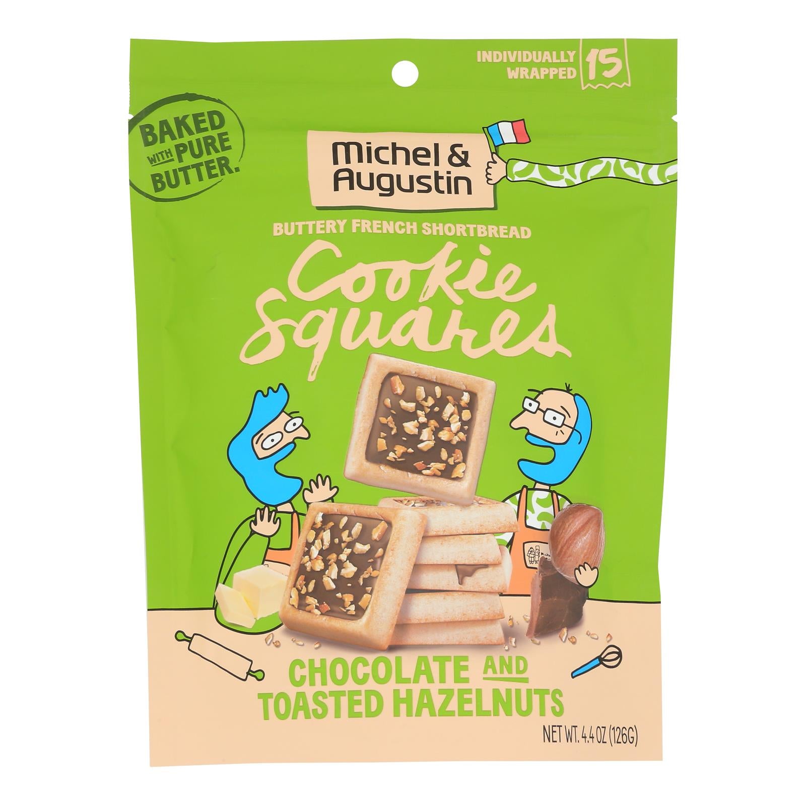 Michel Et Augustin - Cookie Chocolate Hazelnut 15 Sq - Case of 6 - 4.4 OZ