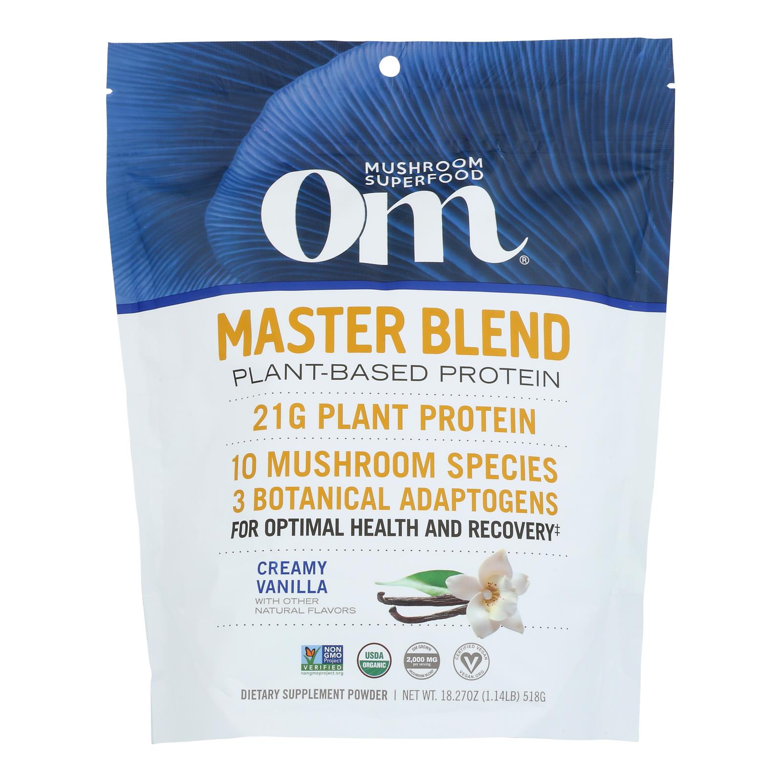 OM Protein Powder Vanilla Flavor, 18.27 Oz – Plant-Based, Non-GMO, Clean Nutrition