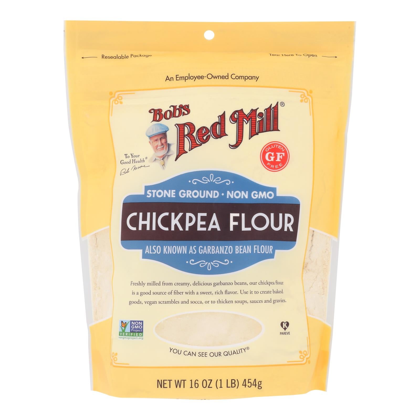 Bob's Red Mill Gluten Free Chickpea Flour - 4 Pack of 16 Oz - Non-GMO, High Fiber, Versatile Baking